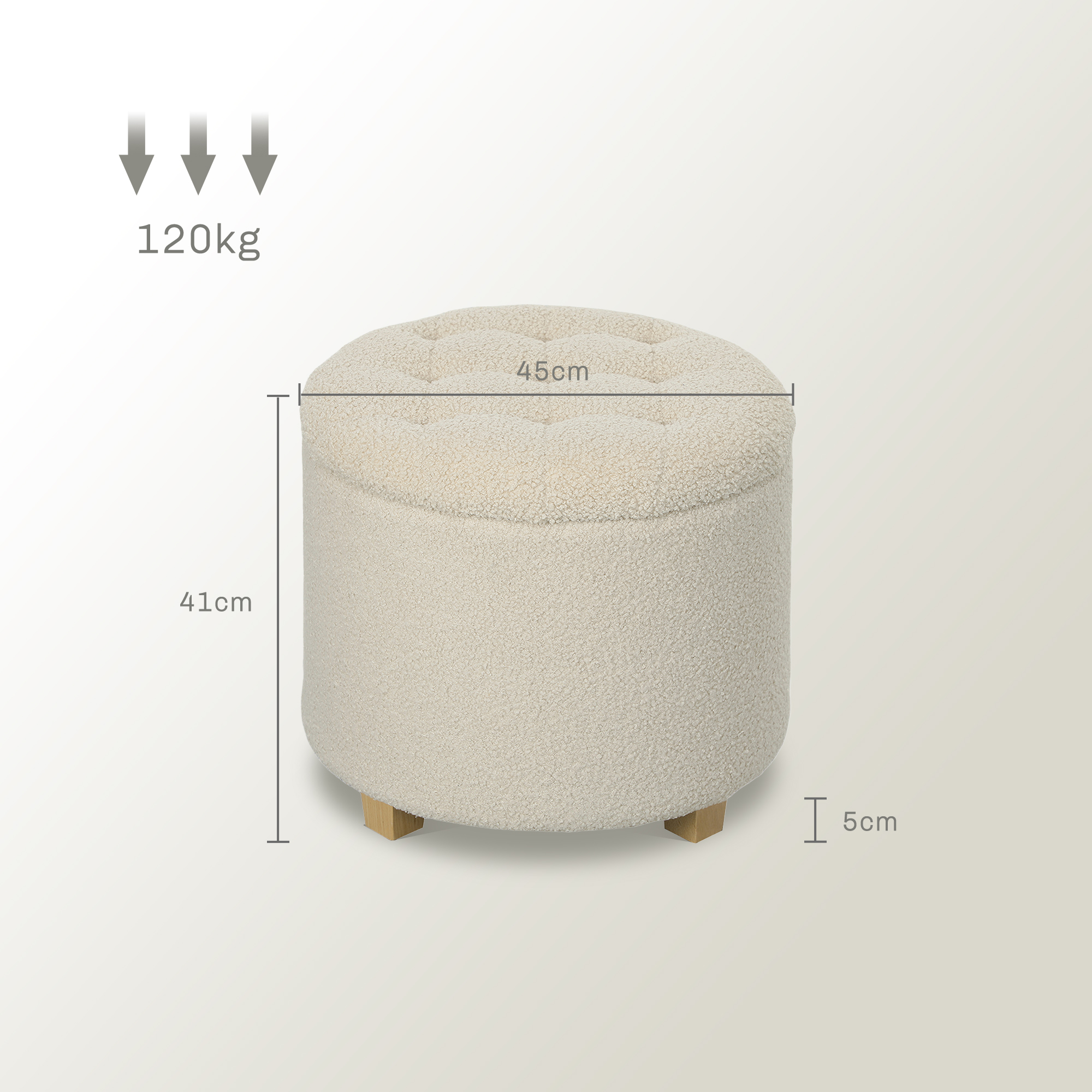 HOMCOM 40.5L Teddy Fleece Storage Ottoman Cream White 3