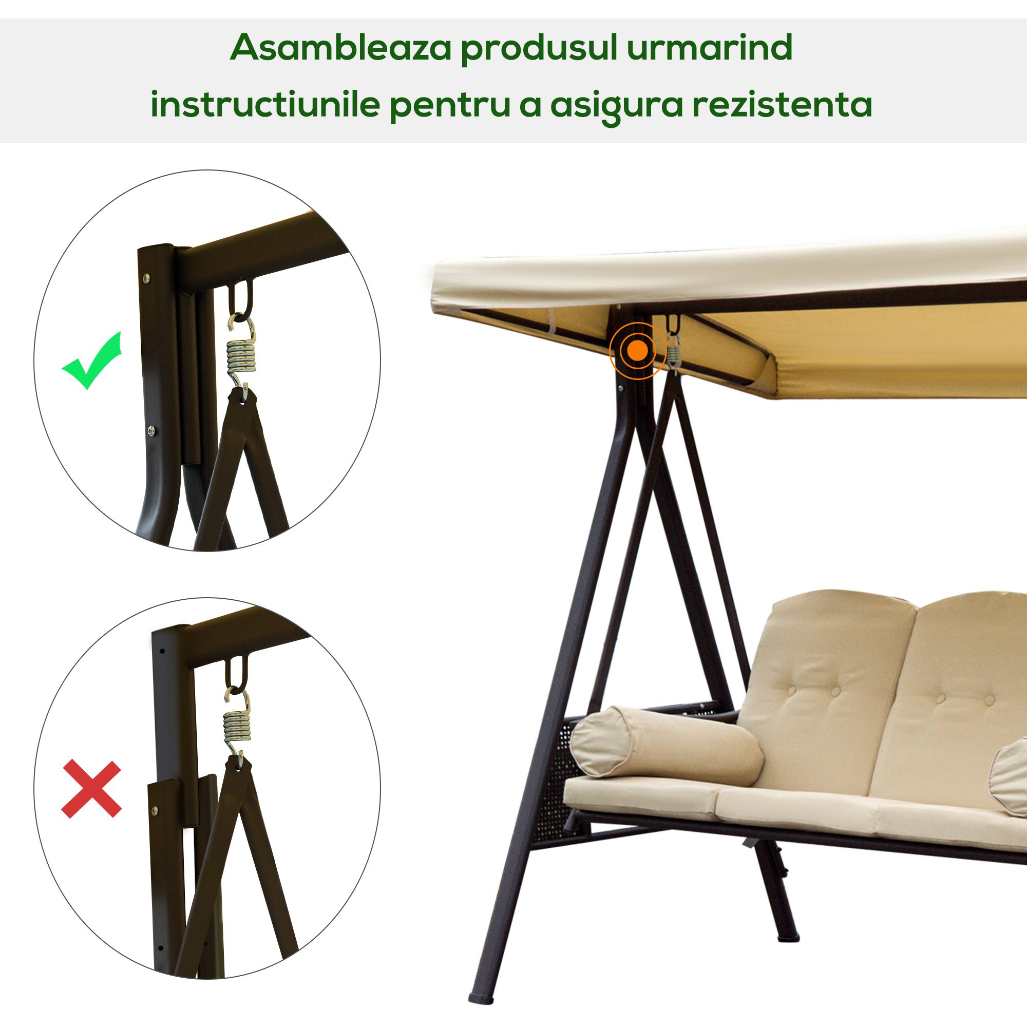  sezlong de Gradina cu 3 Locuri cu Acoperis Basculant si Perne Captusite [7]