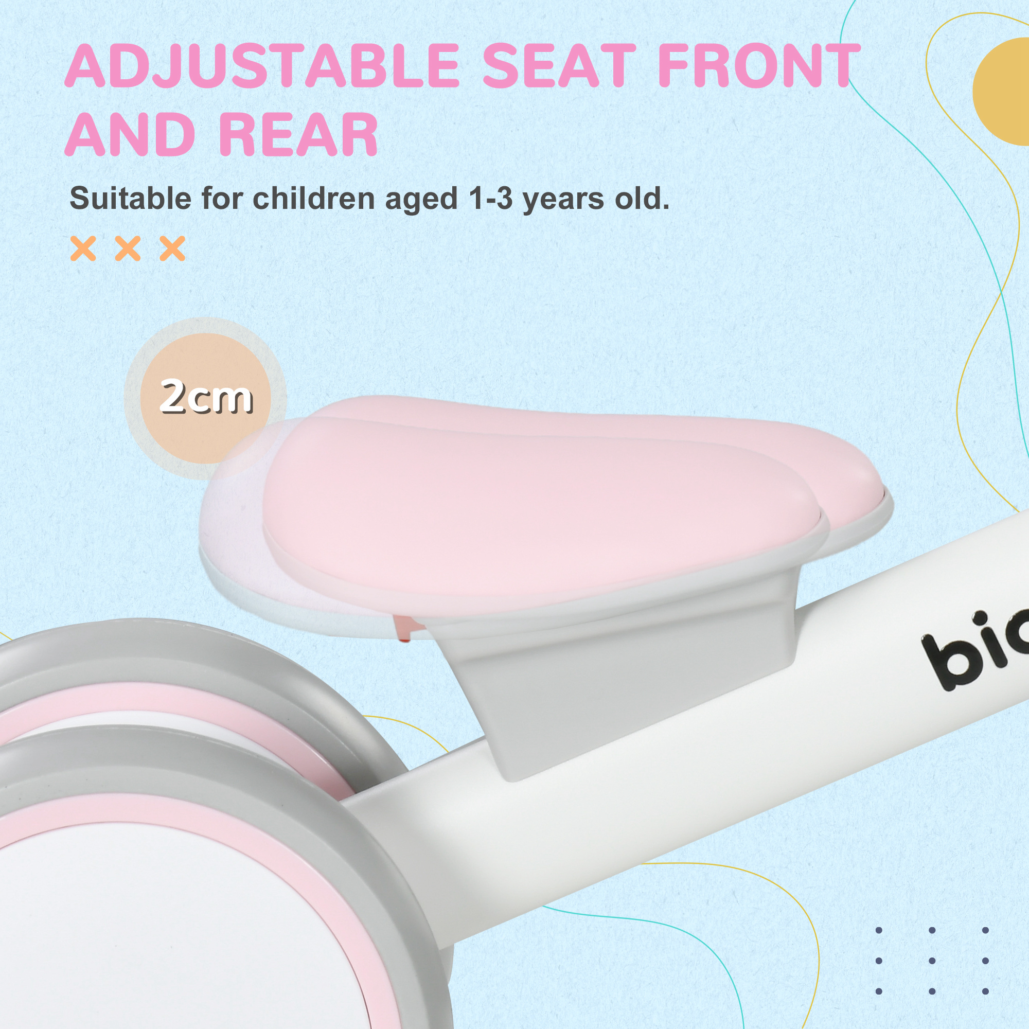 AIYAPLAY Kids Balance Bike for 1-3 Years Old with Adjustable Seat, Silent Wheels, Pink 5