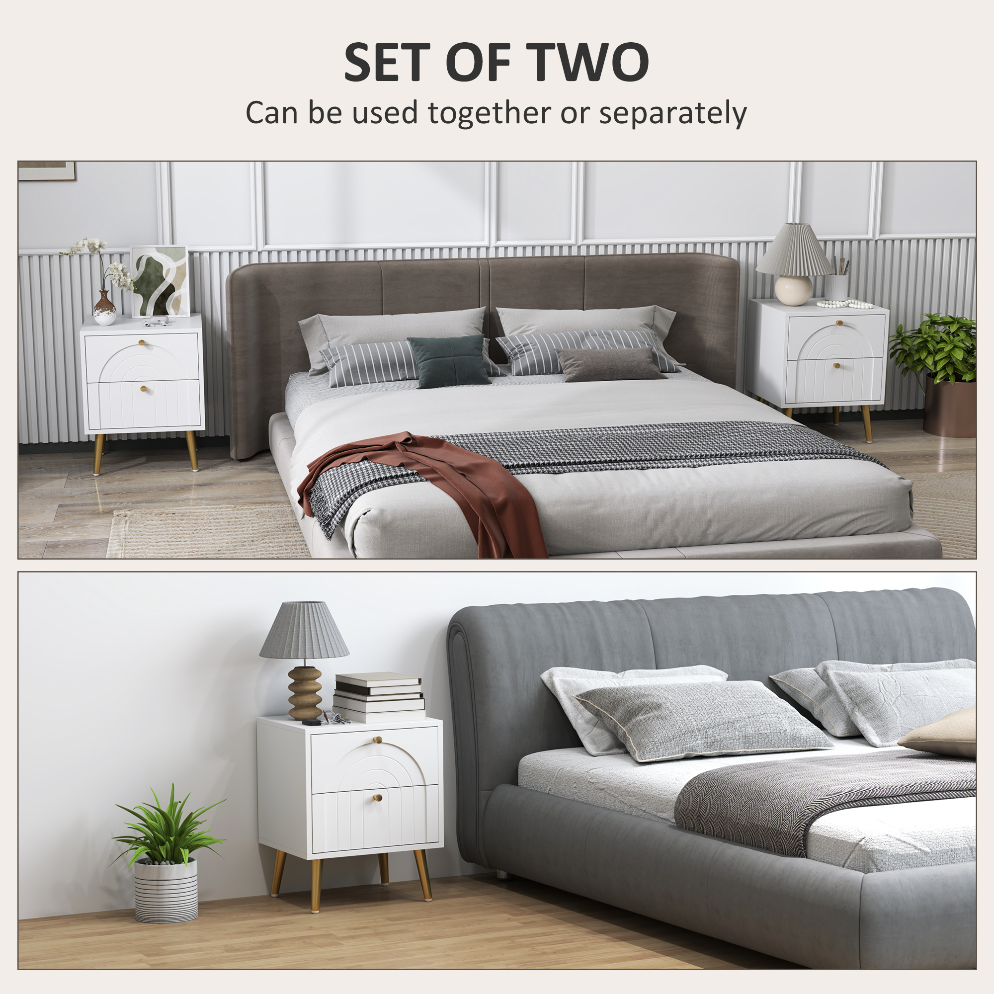 HOMCOM 2-Drawer Bedside Table Set of 2 White 4