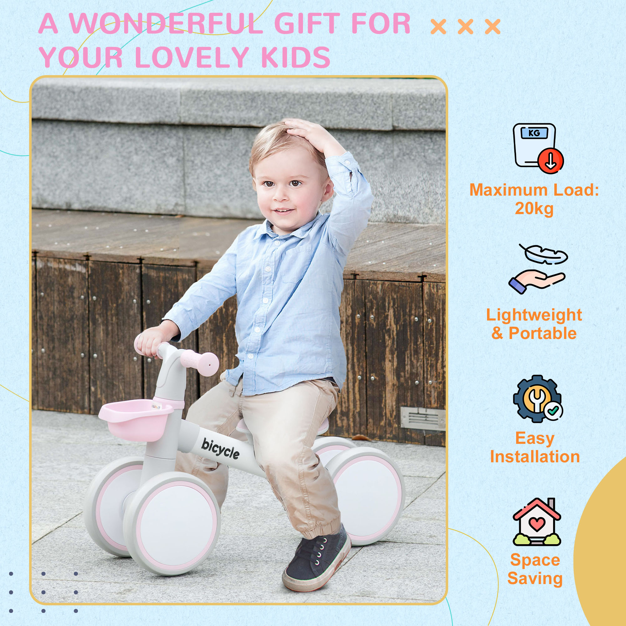 AIYAPLAY Kids Balance Bike for 1-3 Years Old with Adjustable Seat, Silent Wheels, Pink 8