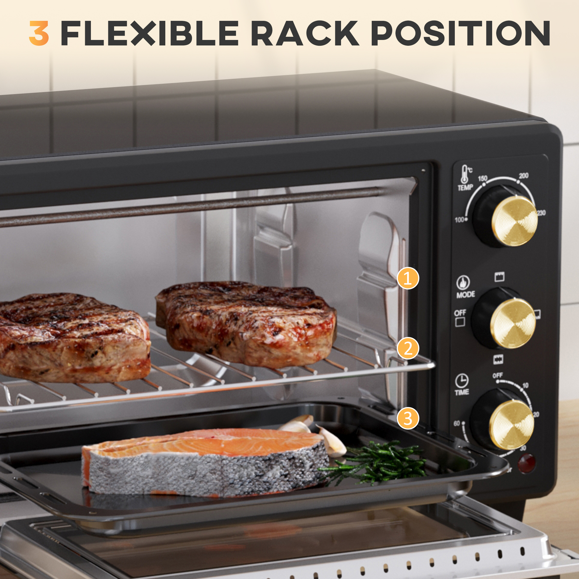 HOMCOM 16L Mini 1400W Countertop Oven Black 6
