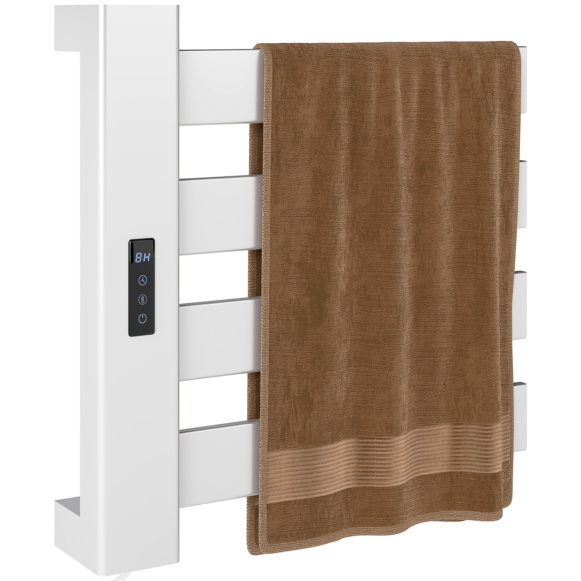 HOMCOM Toallero Eléctrico de Pared para Baño con 4 Barras Calentamiento Rápido Wi-Fi y Pantalla Táctil 47,5x9,5x49 cm Blanco