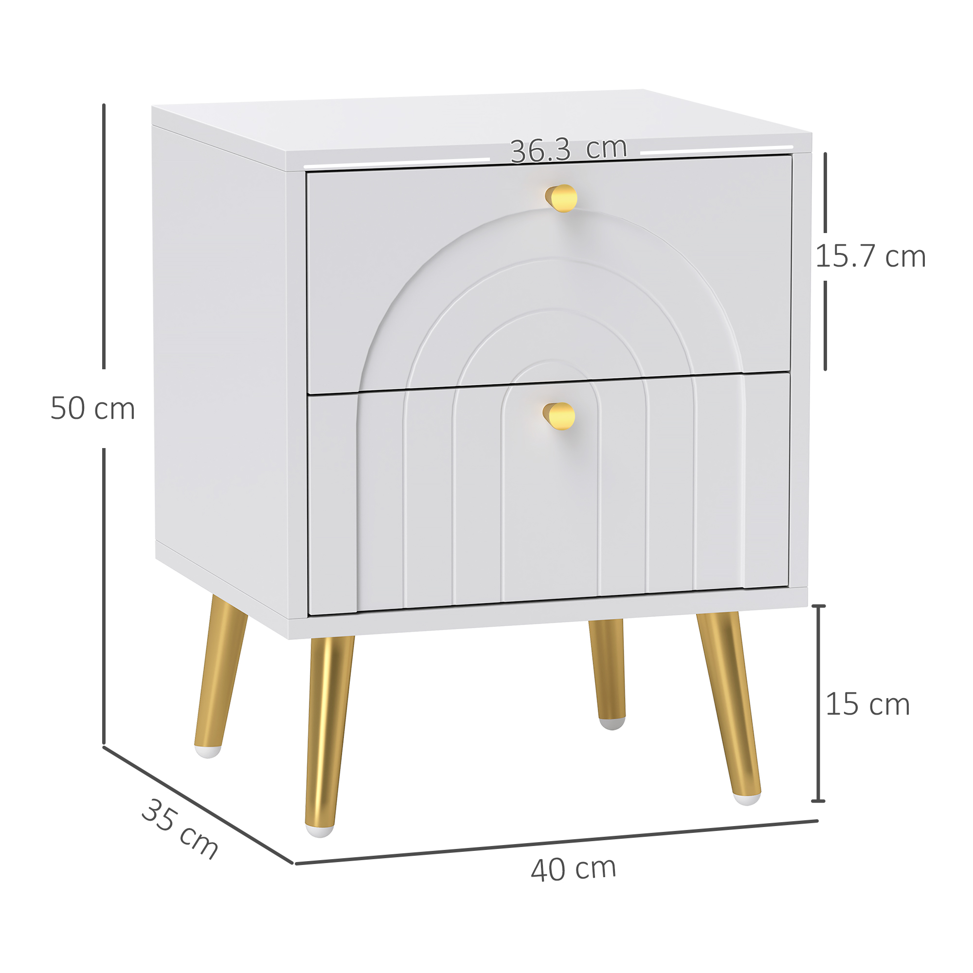 HOMCOM 2-Drawer Bedside Table Set of 2 White 3
