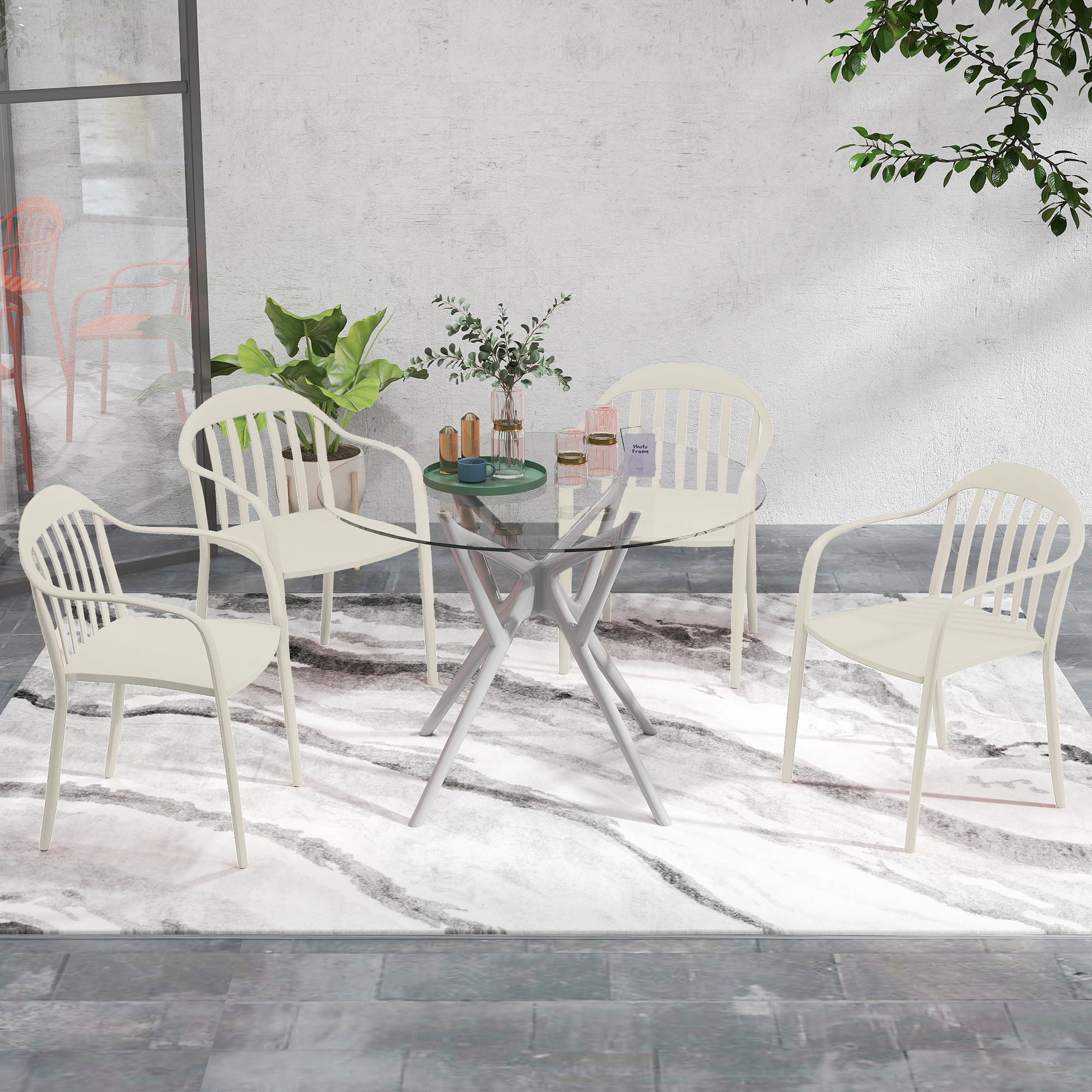 Set Di 4 Sedie Da Giardino Impilabili,Sedie Moderna Da Esterni Con Cuscini Massello Di Teak It84473 74950103