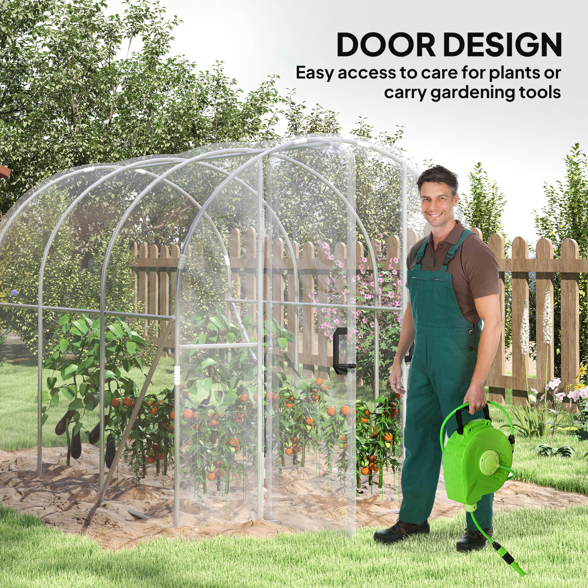Outsunny Polytunnel Greenhouse Walk-in Grow House with PE Cover, Door and Galvanised Steel Frame, 3 x 2 x 2m, Clear 5