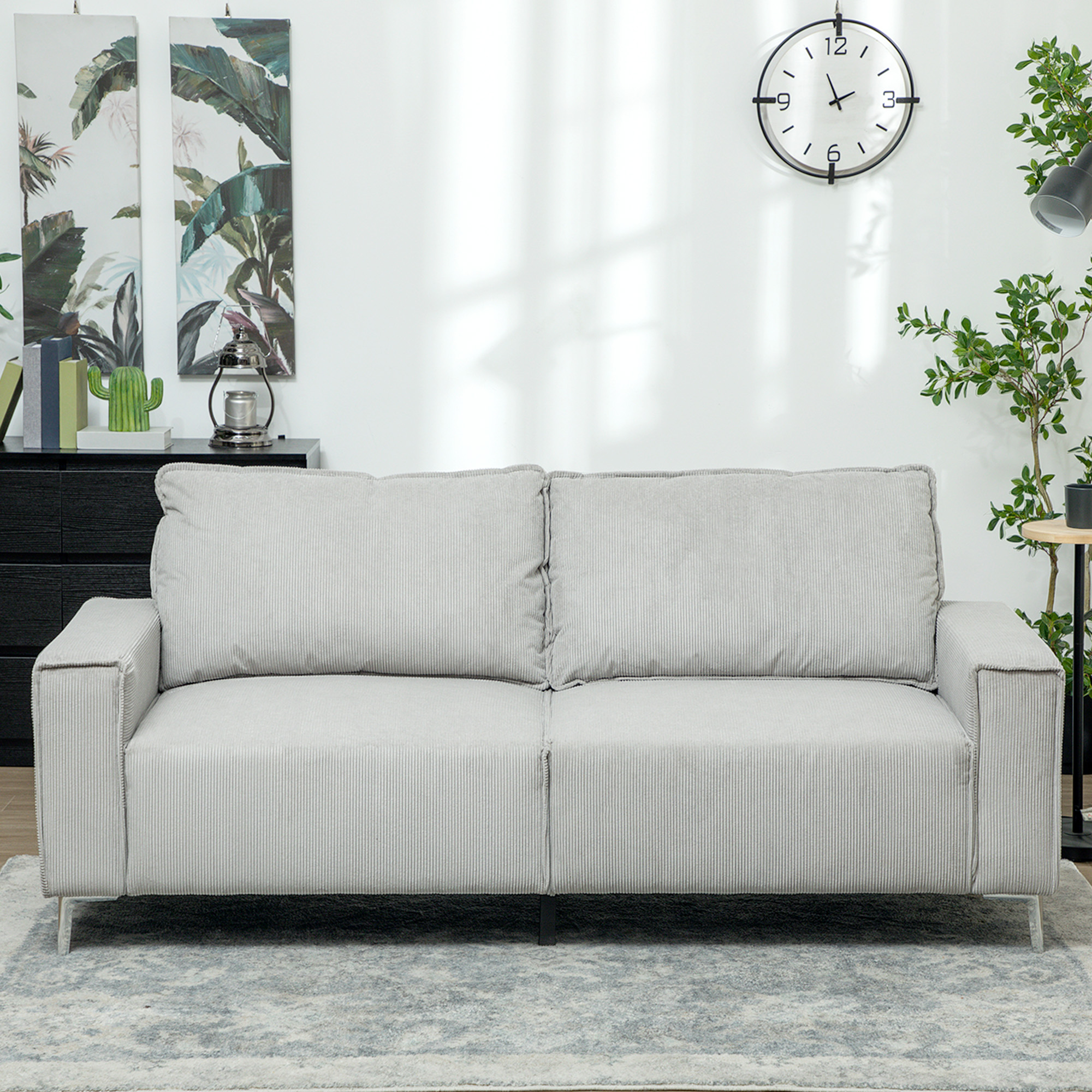 HOMCOM Three-Seater Corduroy Light Grey 7