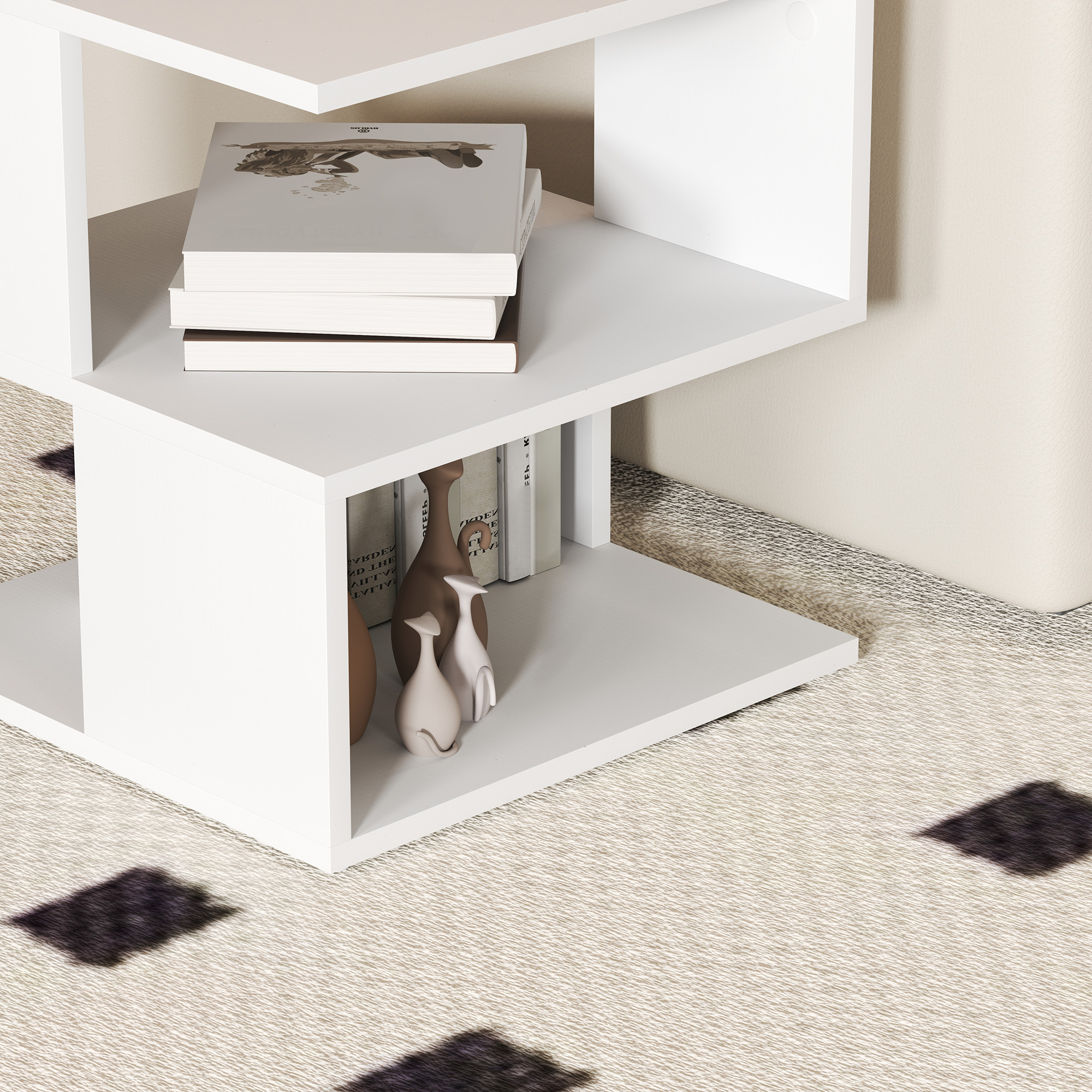 HOMCOM Set of 2 Side Table, Square Coffee Table, Modern End Table with 2 Tier Storage Shelves for Living Room, Bedroom, White 9