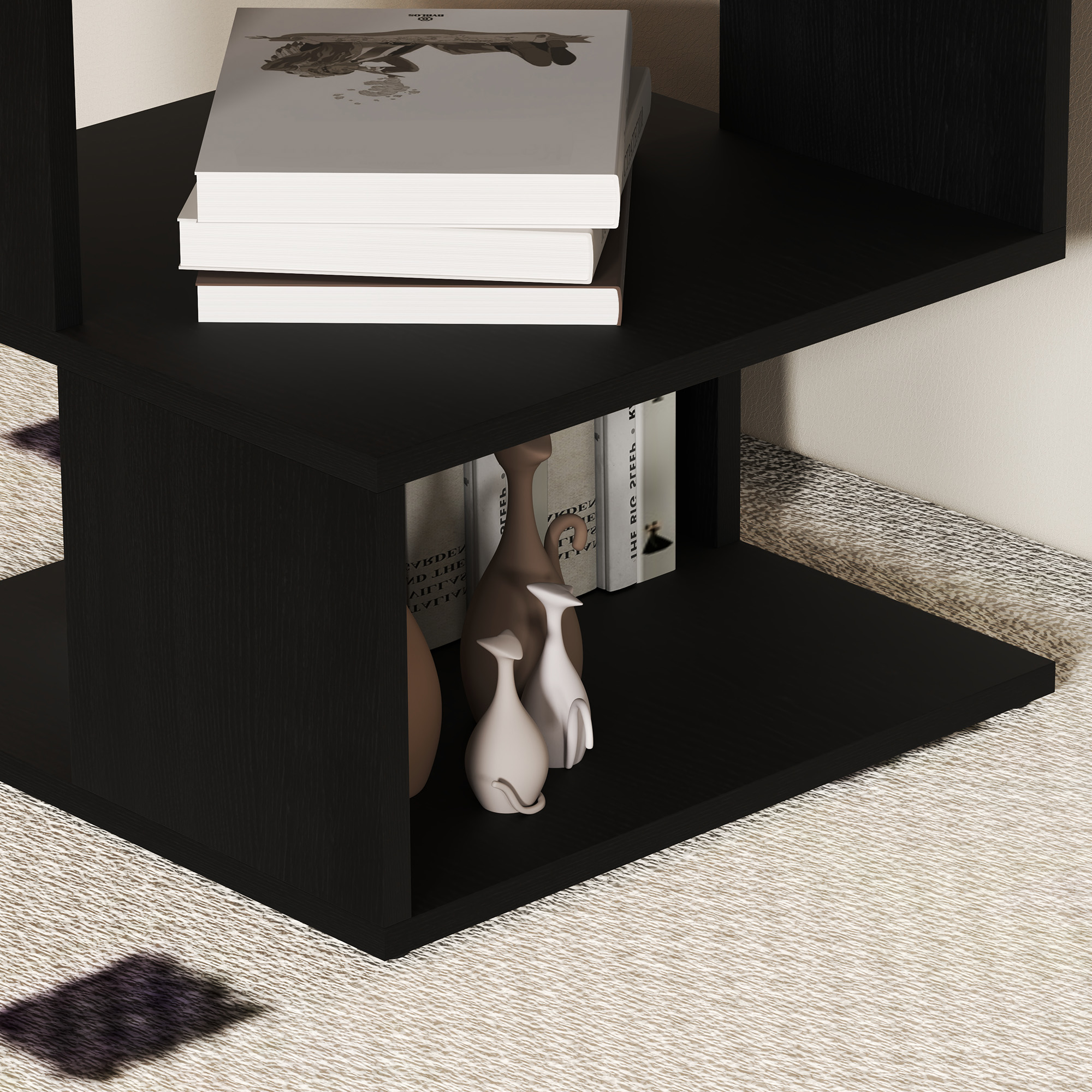 HOMCOM Set of 2 Side Table Square Coffee Table, Modern End Table with 2 Tier Storage Shelves for Living Room, Bedroom, Black 9