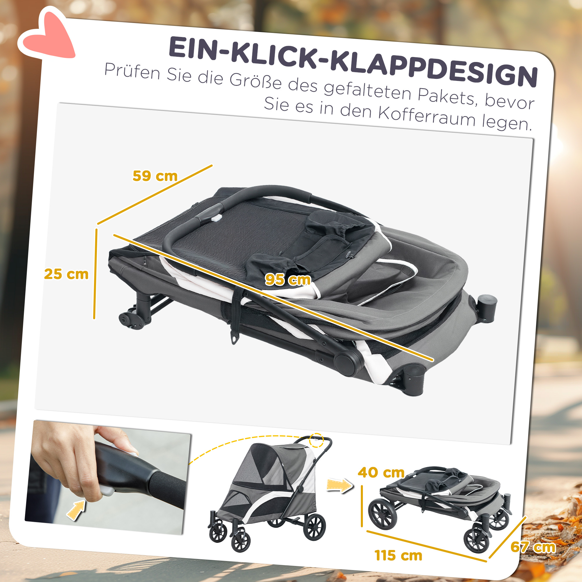 PawHut 3-in-1 Huisdierenkinderwagen, Opvouwbare Hondenwagen Met 4 Wielen En Afneembare Drager Voor Honden En Katten Grijs  Id20250406502151001743935704
