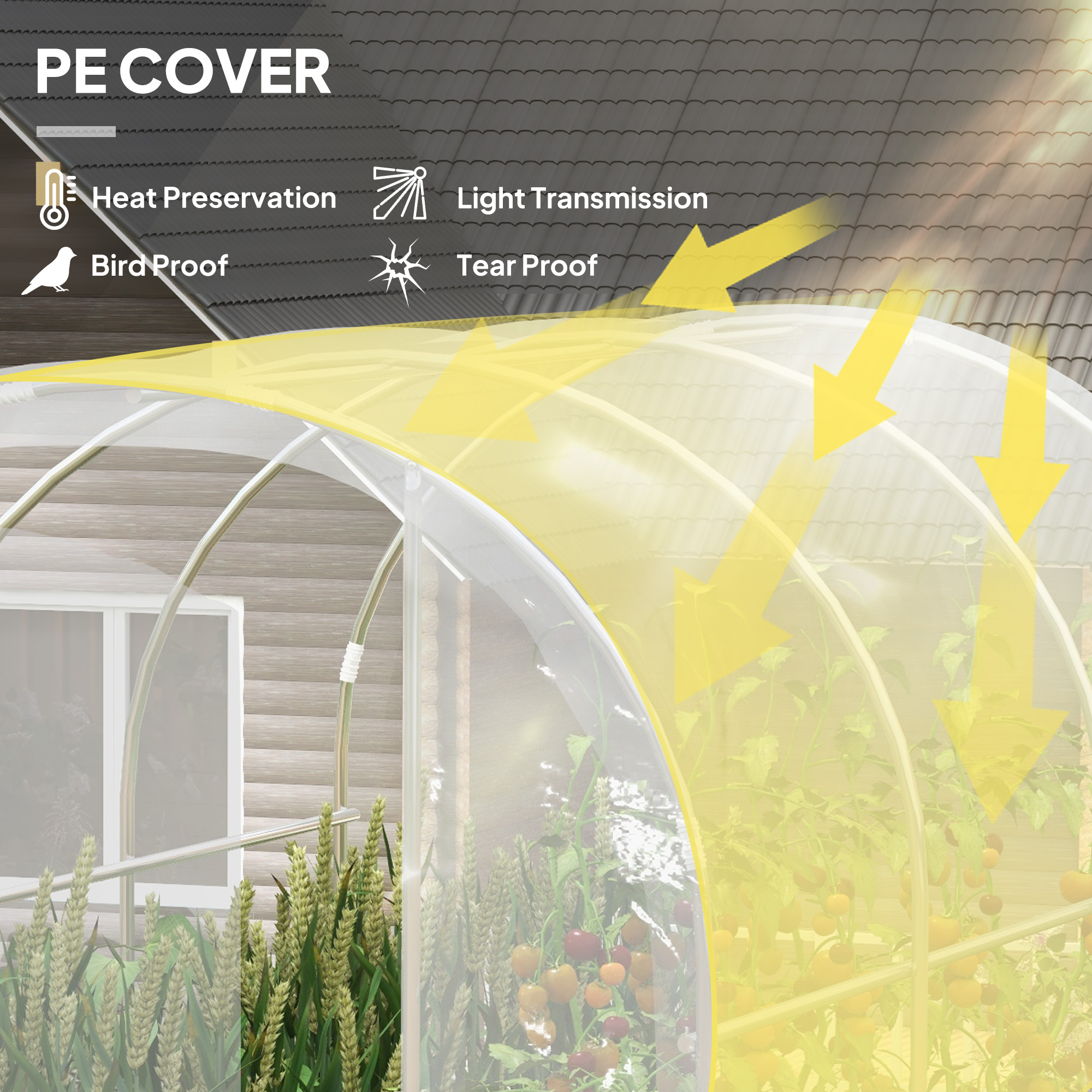Outsunny Polytunnel Greenhouse Walk-in Grow House with PE Cover, Door and Galvanised Steel Frame, 3 x 2 x 2m, Clear 4