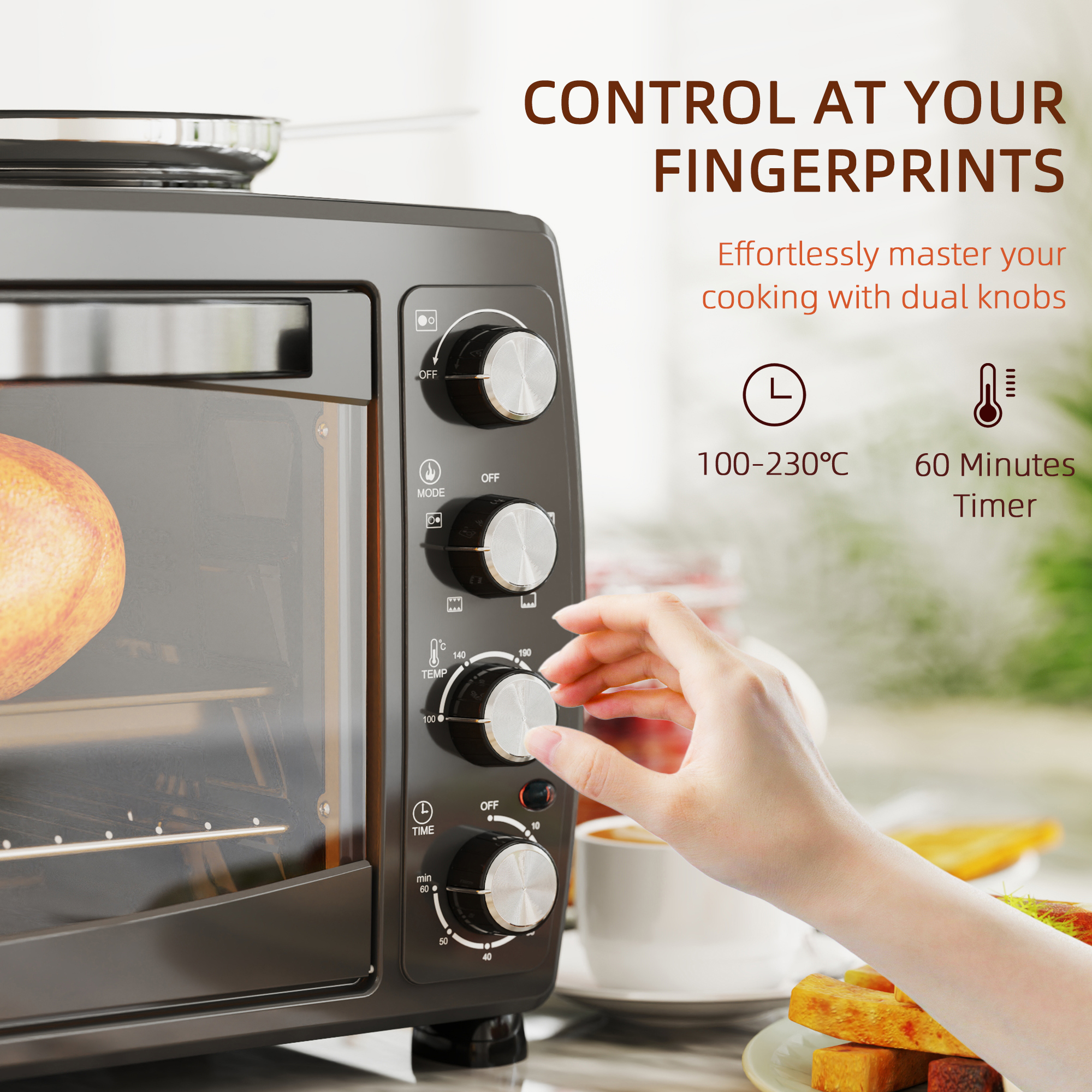 HOMCOM 36L Small Oven with 2 Hot Plates, Countertop Toaster Oven, Grill, Roast, Bake, Boil, with Timer, Adjustable Temperature, Electric Oven with Baking Tray, Grill Rack, Crumb Tray, 2600W, Black 6
