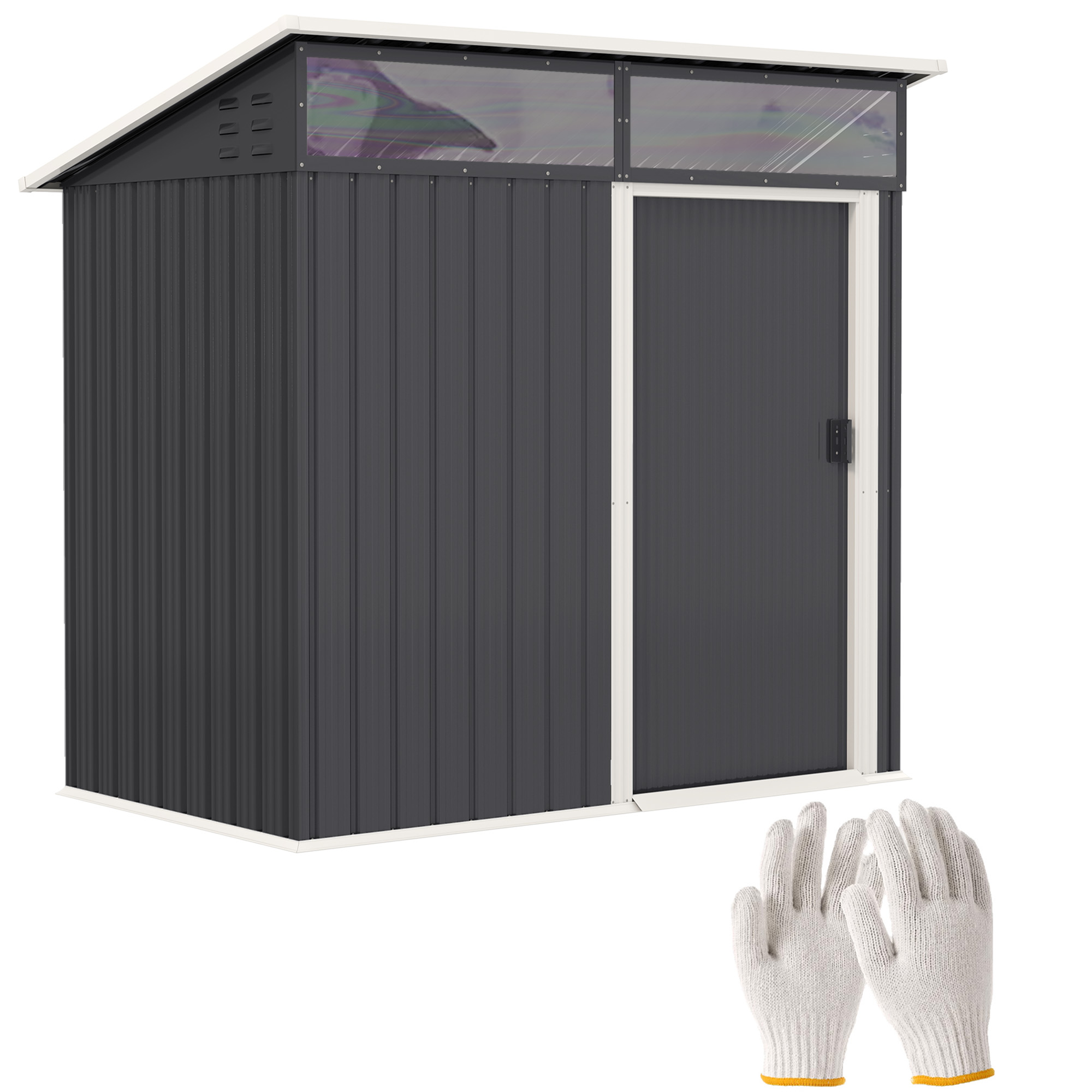 Outsunny Caseta de Jardín Metálica con Puerta Corredera Ventanas y Ventilación para Almacenaje Exterior 195x122x159/182 cm Gris
