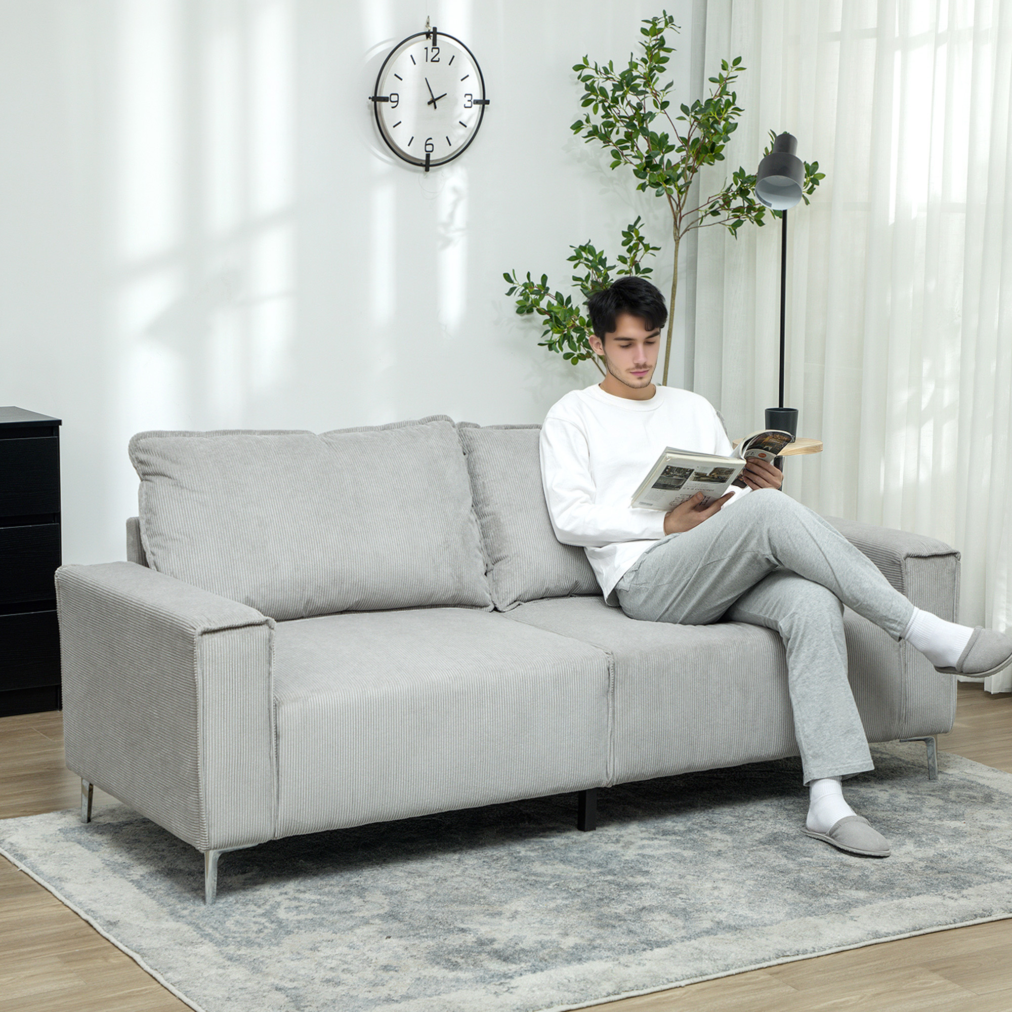 HOMCOM Three-Seater Corduroy Light Grey 2