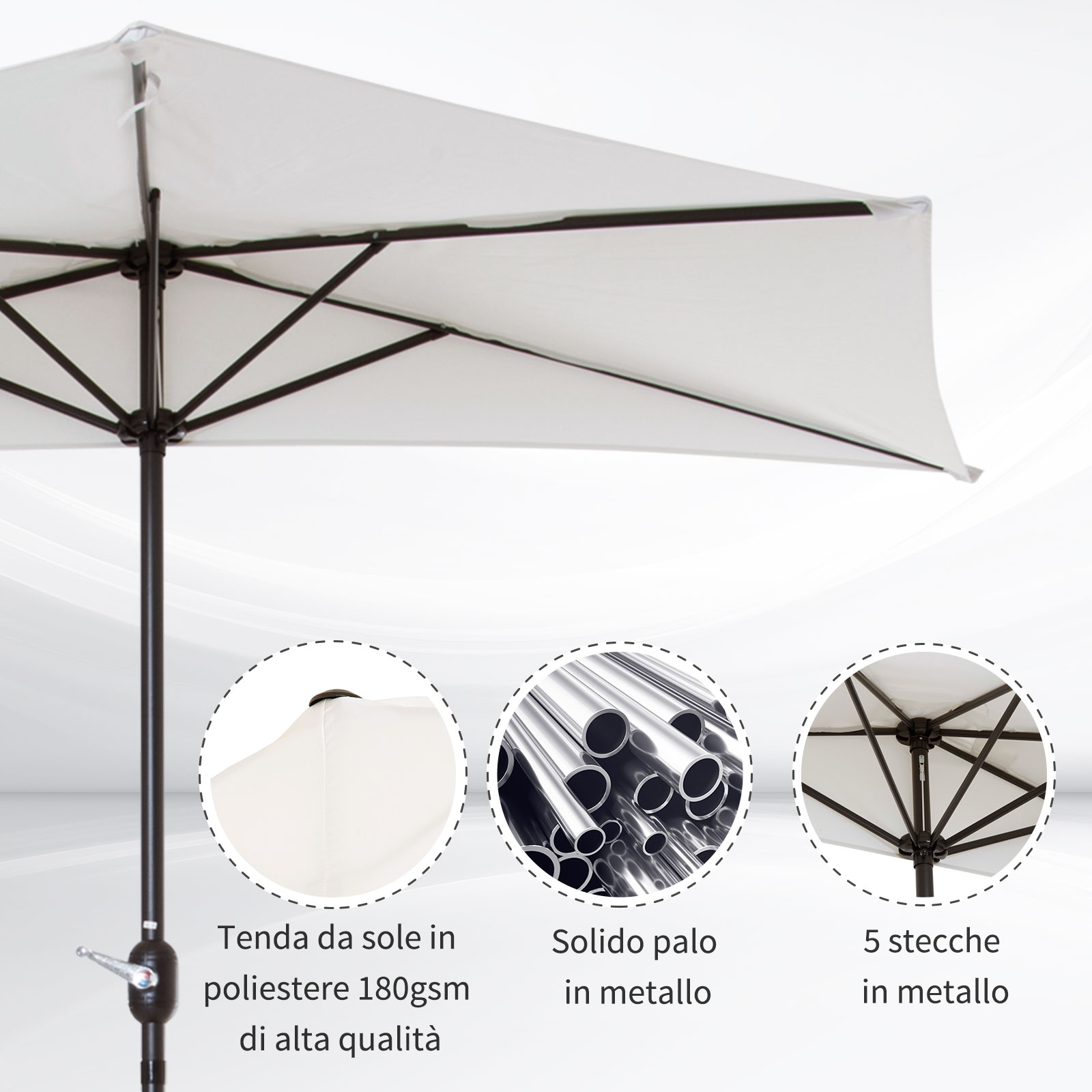 Outsunny Ombrellone ottagonale inclinabile 2,7 x 2,4 m luminoso solare 24 LED poliestere ad alta densità 180 g/m² marrone