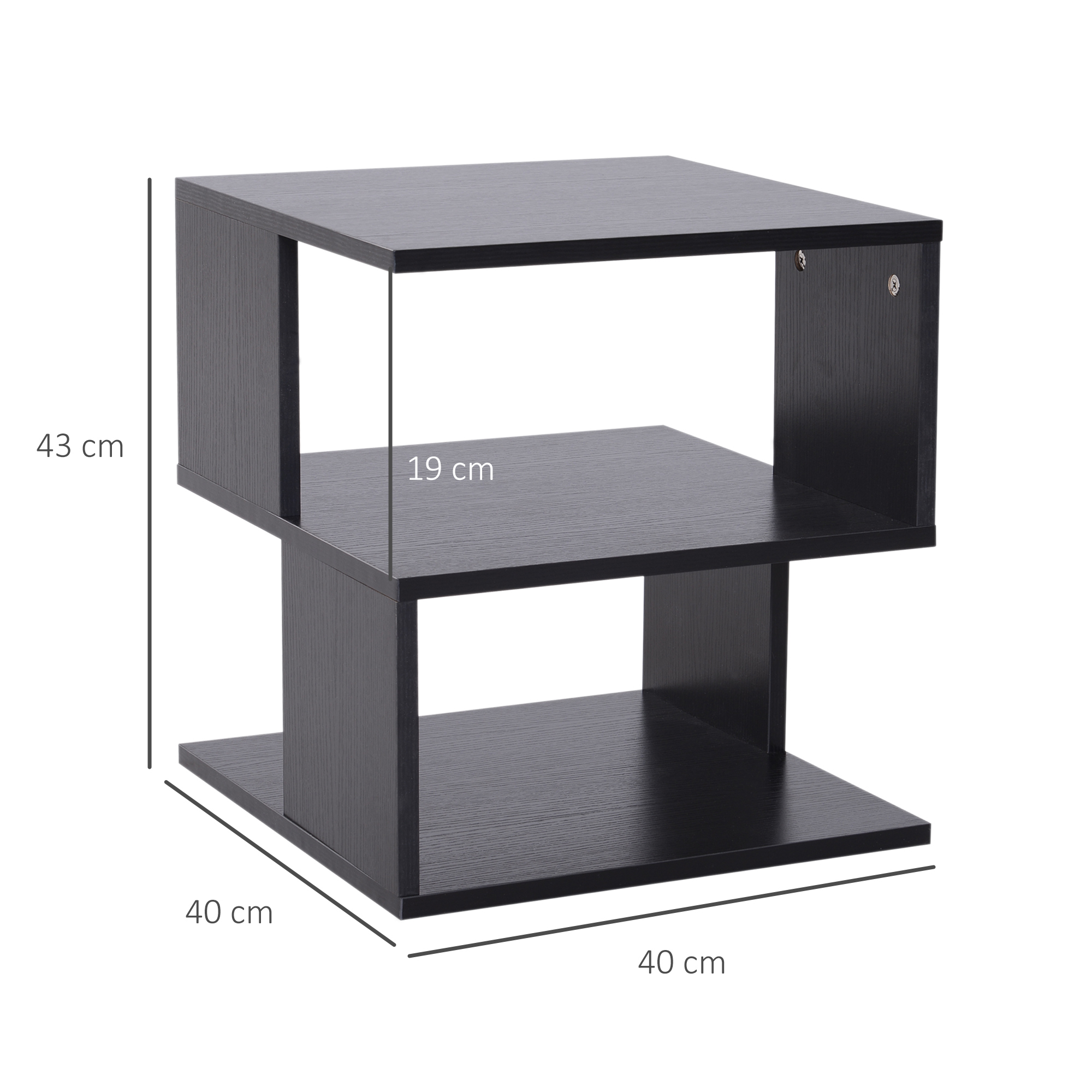 HOMCOM Set of 2 Side Table Square Coffee Table, Modern End Table with 2 Tier Storage Shelves for Living Room, Bedroom, Black 3