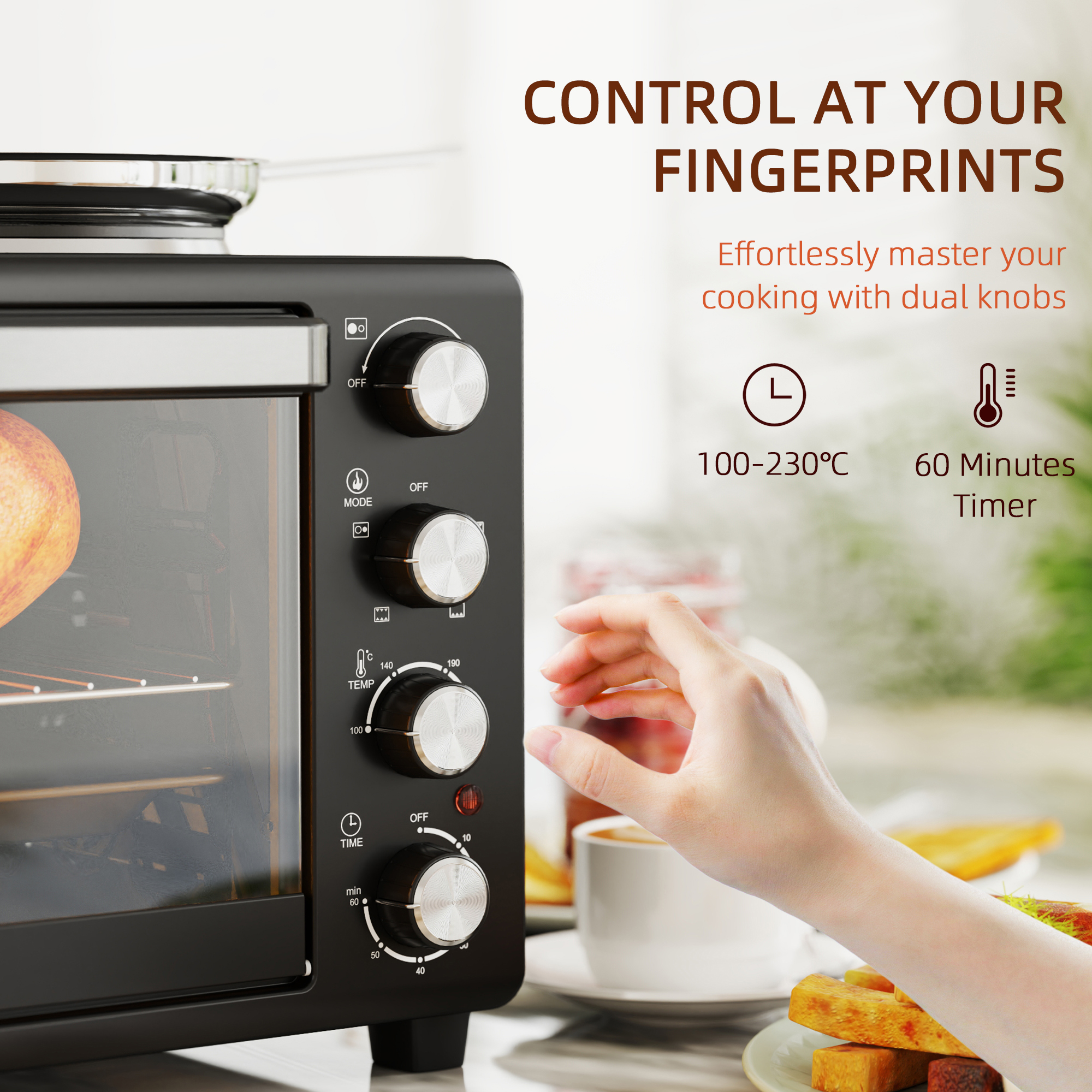 HOMCOM 28L Mini Oven with 2 Hot Plates, Countertop Toaster Oven, Grill, Roast, Bake, Boil, with Timer, Adjustable Temperature, Electric Oven with Baking Tray, Grill Rack, Crumb Tray, 2600W, Black 6