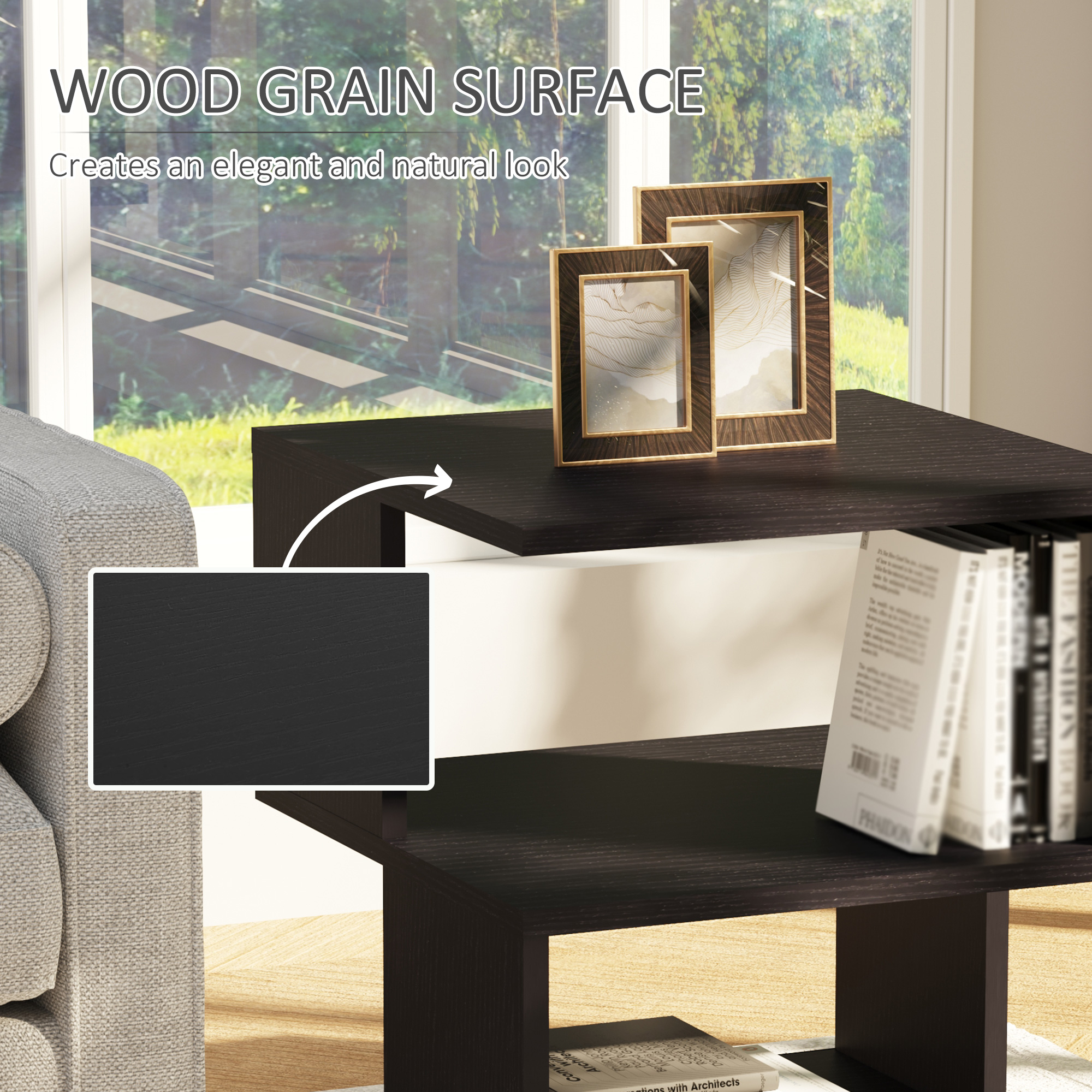 HOMCOM Set of 2 Side Table Square Coffee Table, Modern End Table with 2 Tier Storage Shelves for Living Room, Bedroom, Black 4