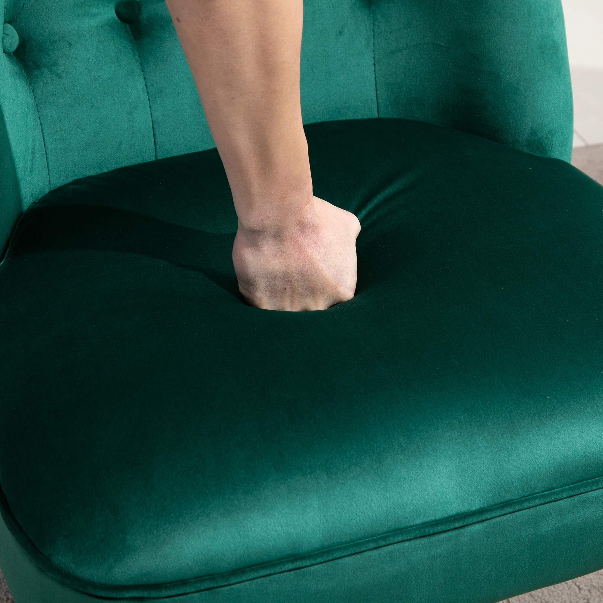 HOMCOM Velvet Accent Chair Set of 2, Button Tufted Wingback Chair with Rubber Wood Legs for Living Room, Bedroom, Dark Green 9