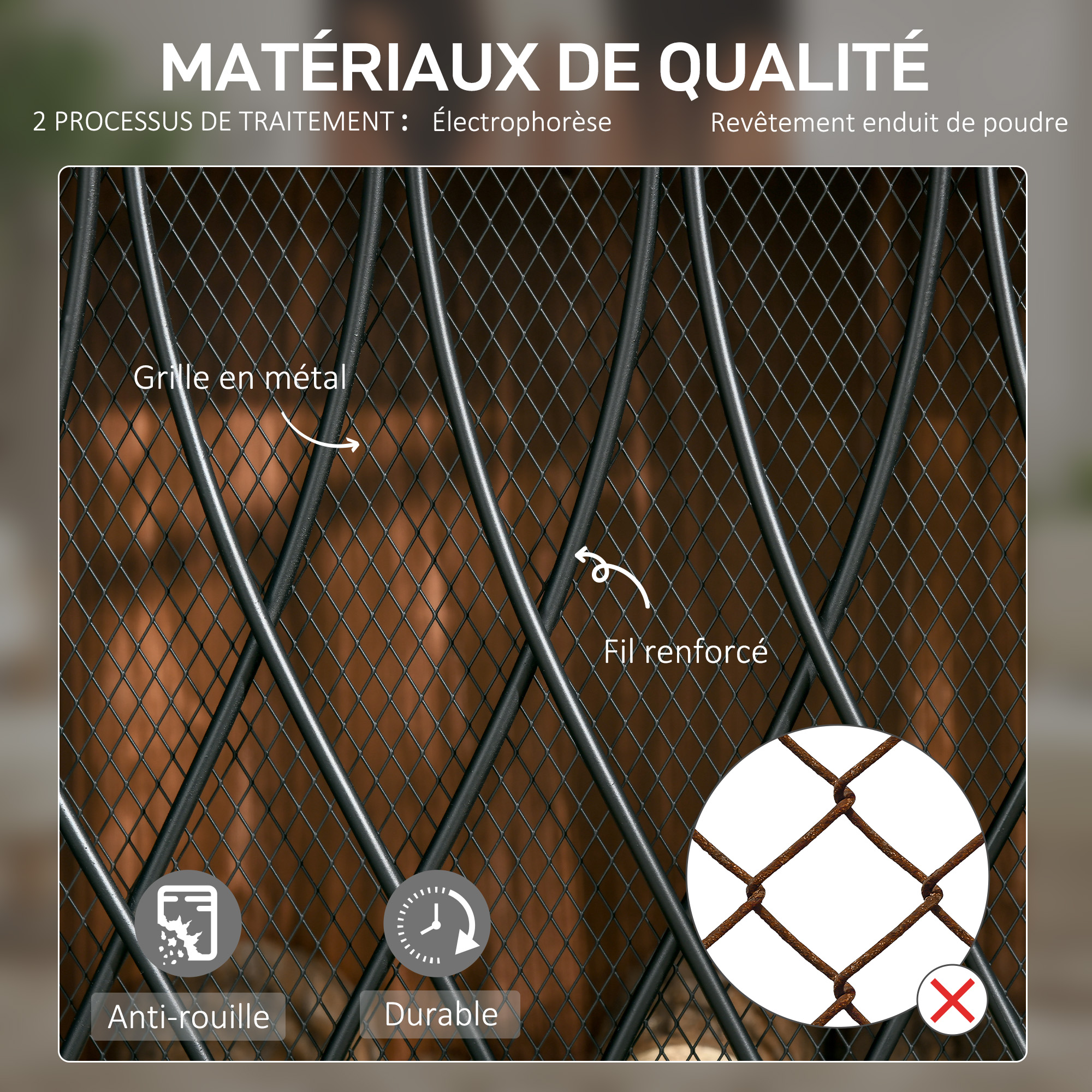 Pare feu cheminée pliable 3 panneaux en acier avec décor géométrique et pieds antidérapants
