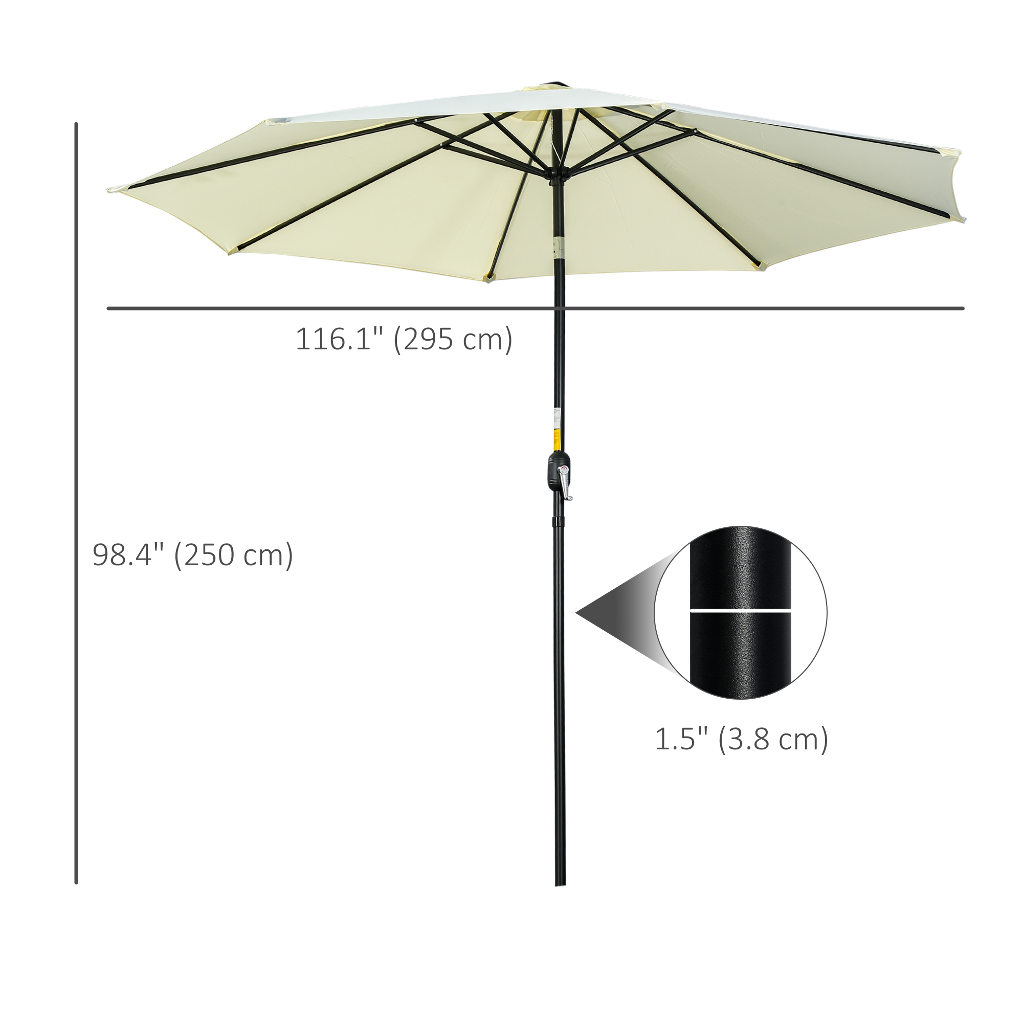 Outsunny 3(m) Tilting Parasol Garden Umbrellas, Outdoor Sun Shade with 8 Ribs, Tilt and Crank Handle for Balcony, Bench, Garden, Beige 3