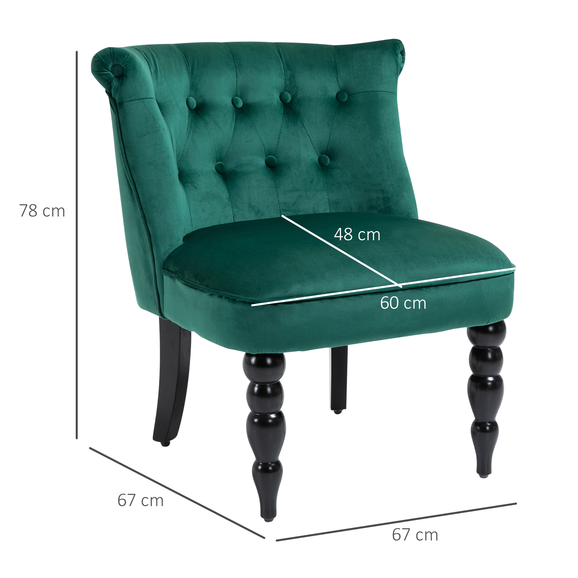 HOMCOM Velvet Accent Chair Set of 2, Button Tufted Wingback Chair with Rubber Wood Legs for Living Room, Bedroom, Dark Green 3