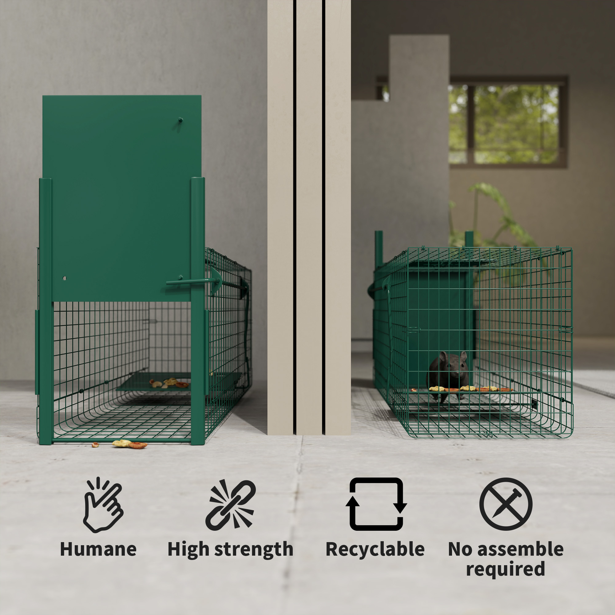 Outsunny Metal Rat Trap with Single Door, for Small Animals, Dark Green 5