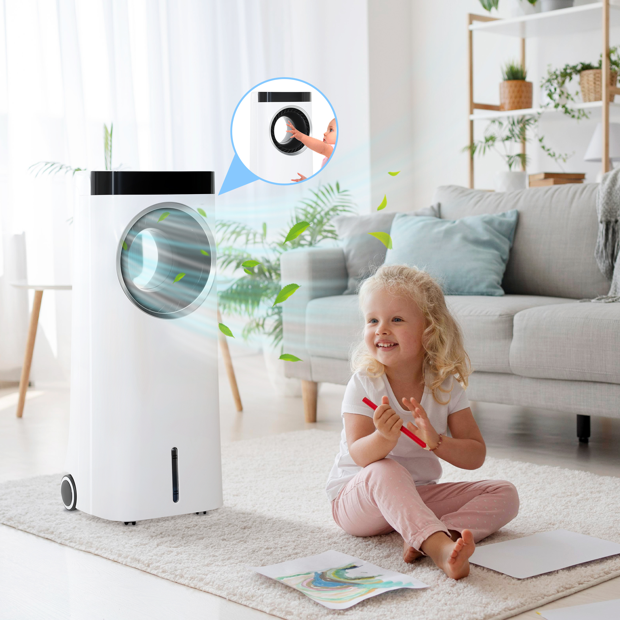 HOMCOM Evaporative Air Cooler, 6.5L 4-in-1 Bladeless Portable Cooler, Fan, Humidifier, Air Clean Anion with Oscillation, 6 Speeds, 24H Timer, Sleep Mode, 2 Ice Packs, Wheels, Remote, for Home Office