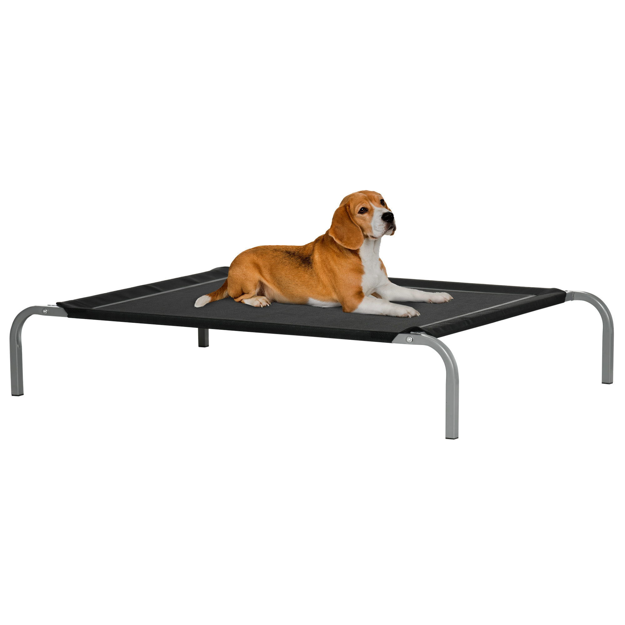 PawHut Cama Elevada para Perros 110x75x20 cm con Marco de Acero para Interior Exterior Negro