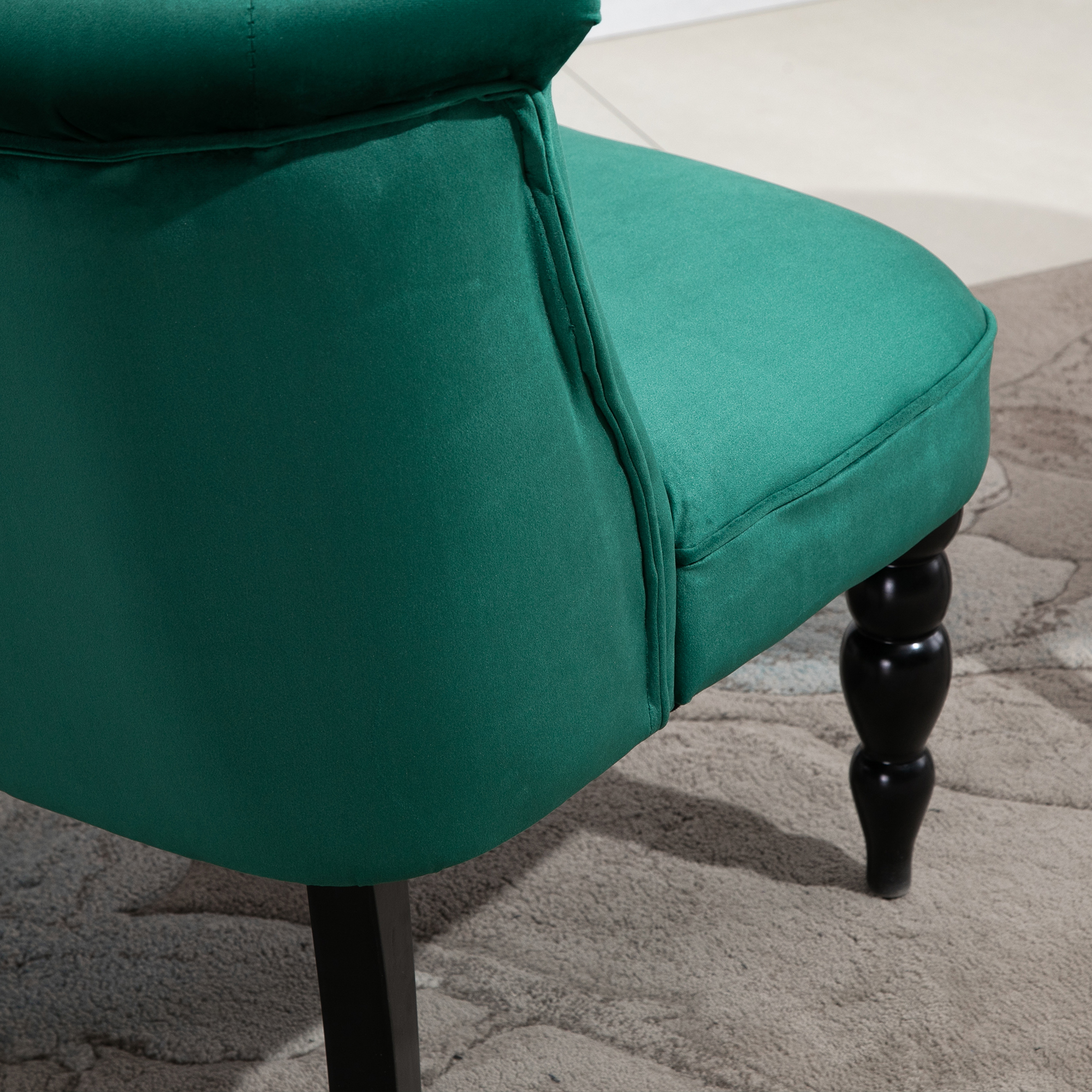 HOMCOM Velvet Accent Chair Set of 2, Button Tufted Wingback Chair with Rubber Wood Legs for Living Room, Bedroom, Dark Green 7