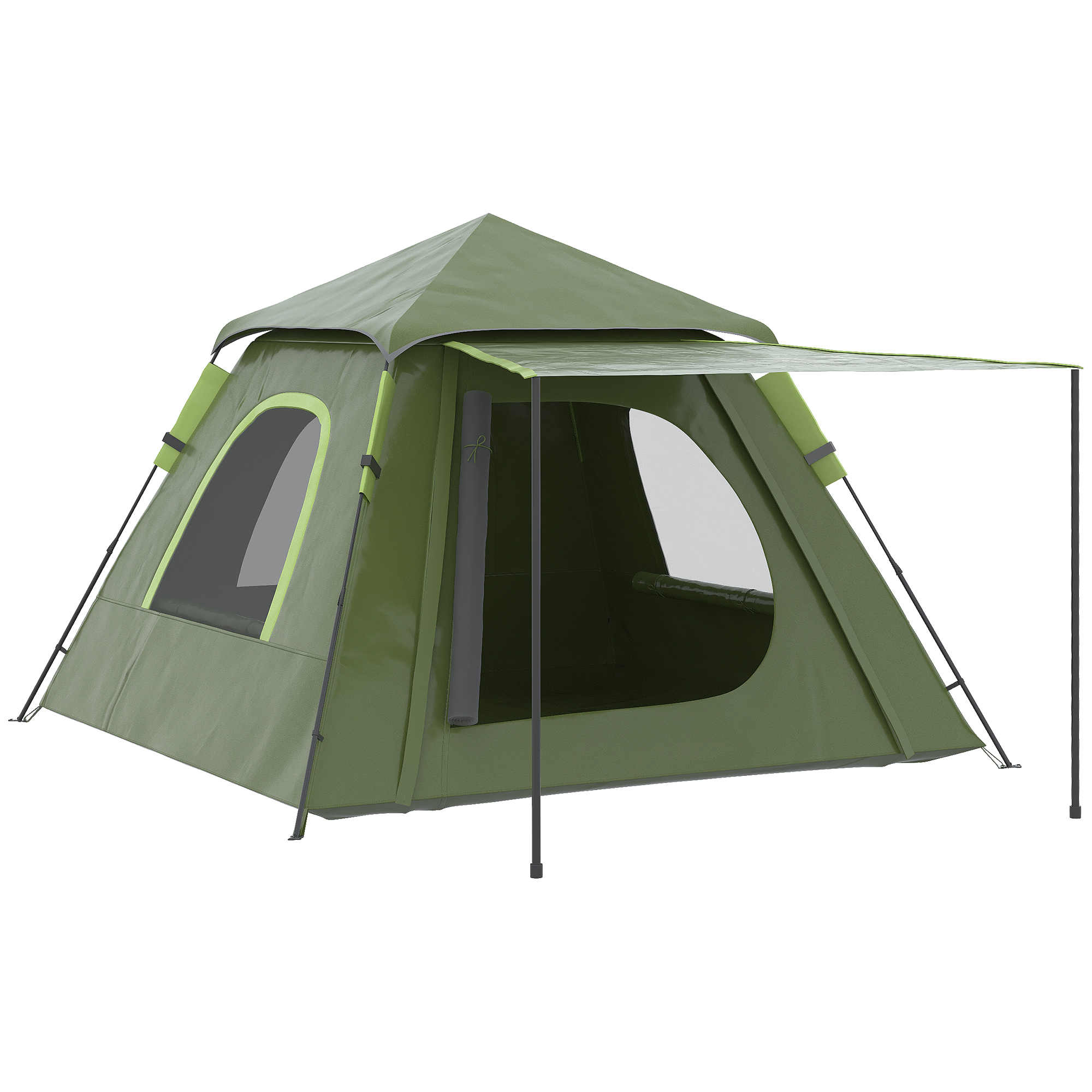 Outsunny Tenda da Campeggio 2 Posti con Veranda, Finestre e Porta con Cerniera, 210x210x150 cm, Verde