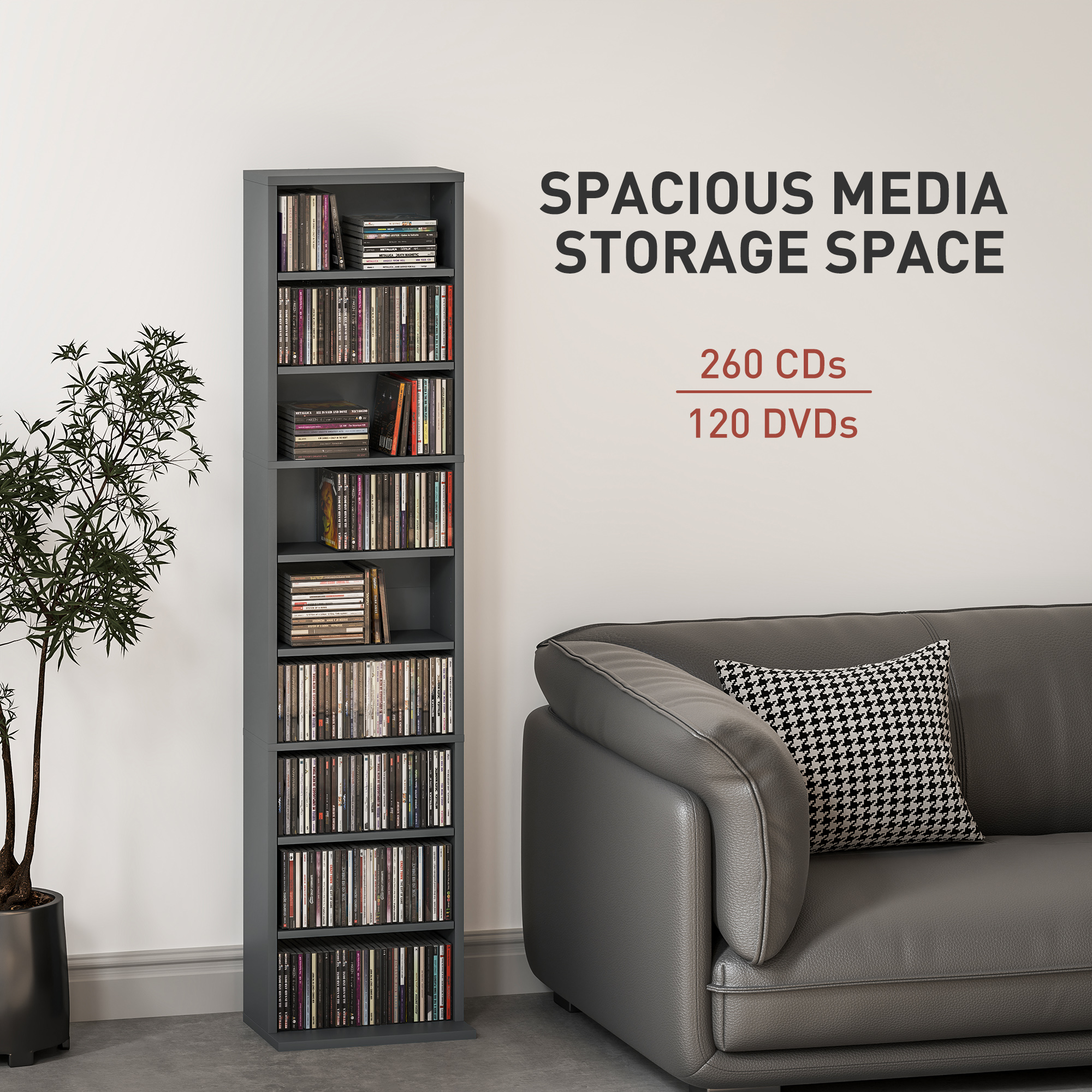 HOMCOM 260 Narrow CD Storage Unit Grey 4