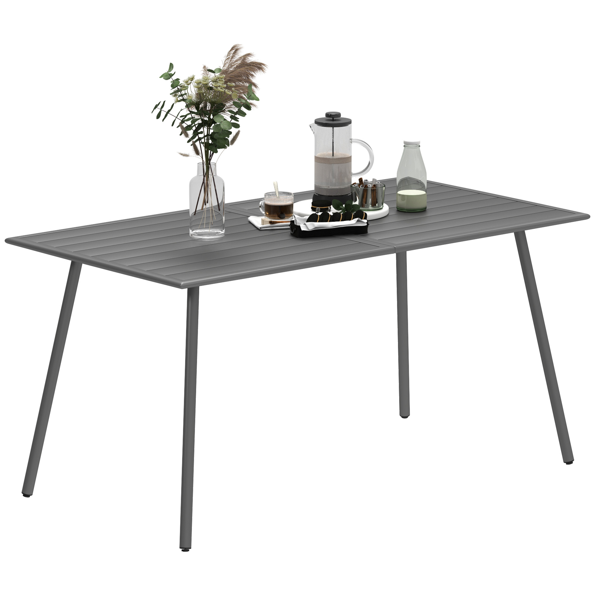 Outsunny Mesa de Jardín Exterior de Acero con Diseño en Lamas Resistente a la Intemperie Fácil de Limpiar 150x80x74 cm Gris