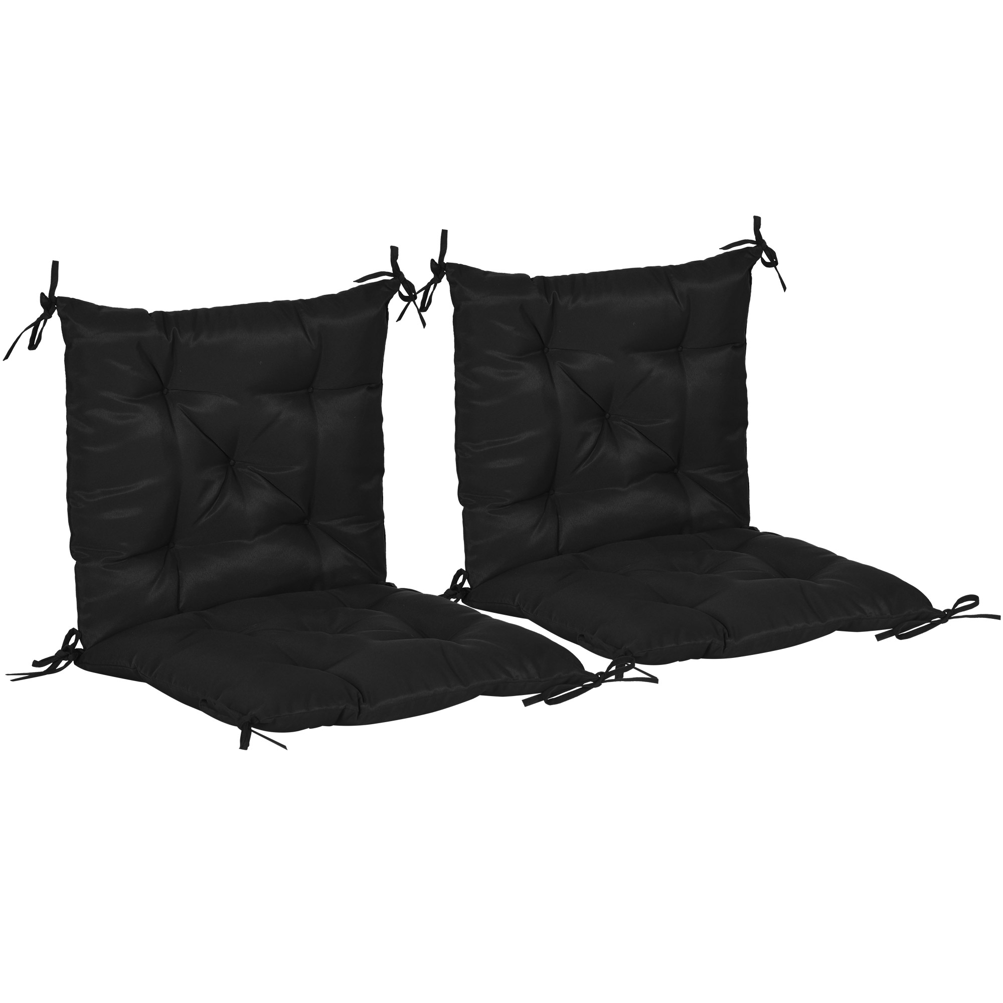 Outsunny Conjunto de 2 Cojines para Silla 50x98x8 cm con Respaldo 6 Cordones de Fijación para Jardín Terraza Balcón Negro