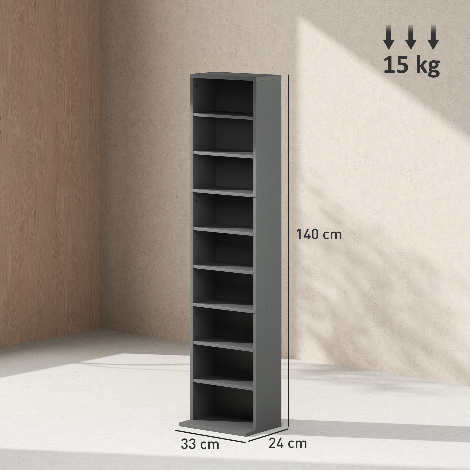 HOMCOM 260 Narrow CD Storage Unit Grey 3