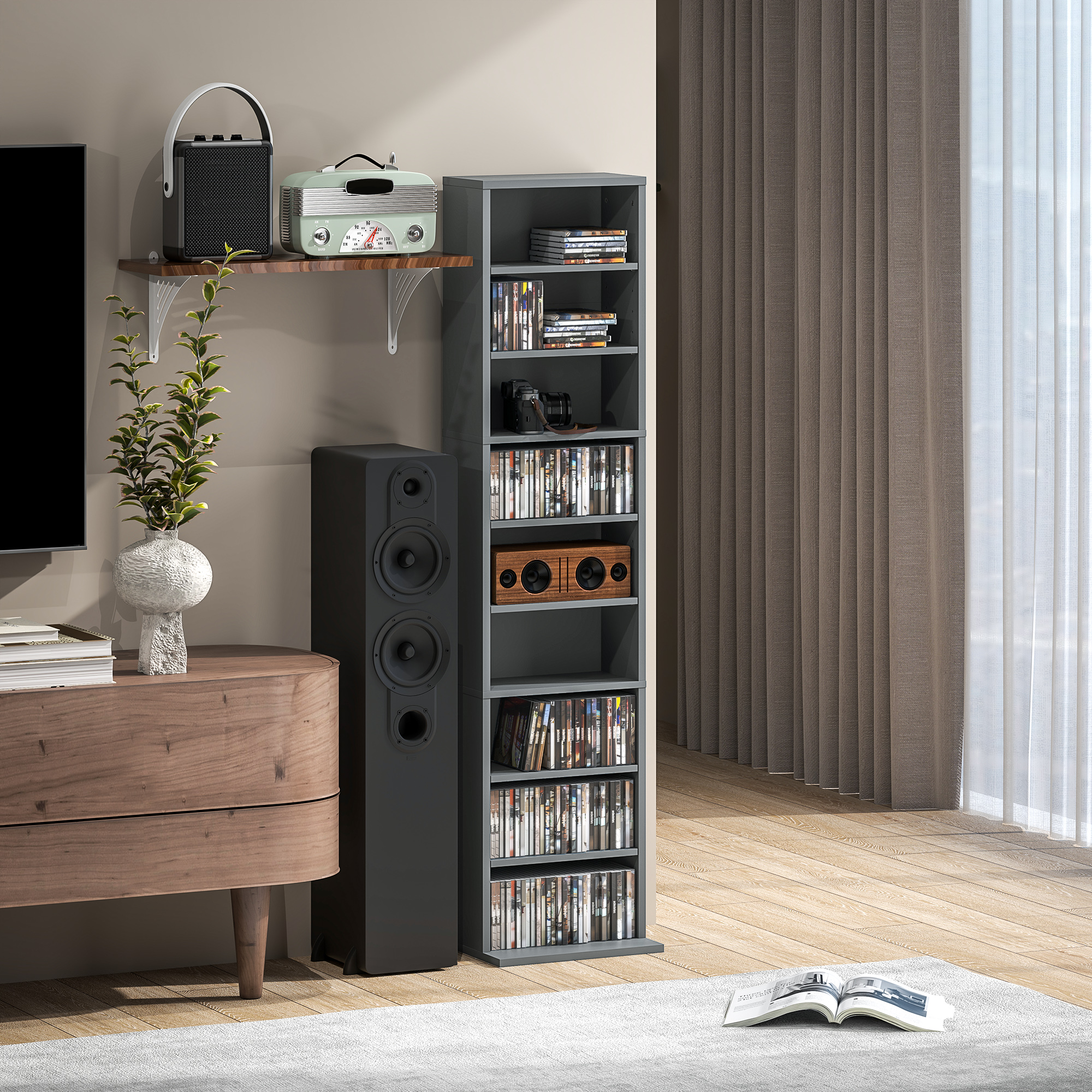 HOMCOM 260 Narrow CD Storage Unit Grey 9