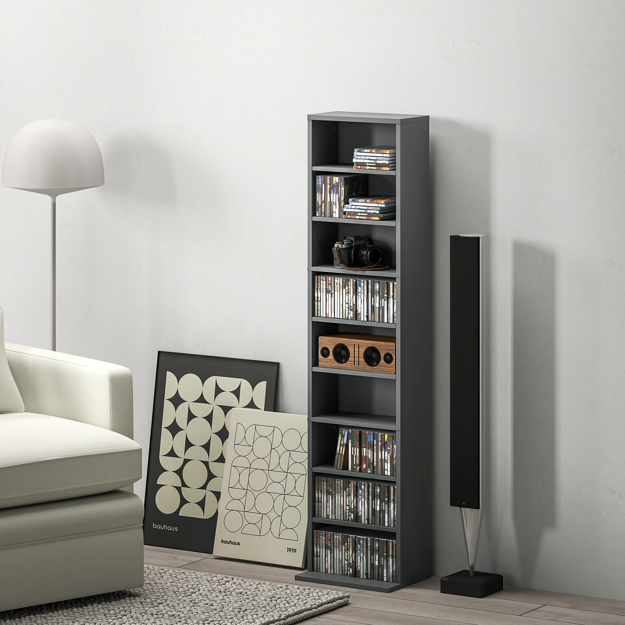 HOMCOM 260 Narrow CD Storage Unit Grey 2