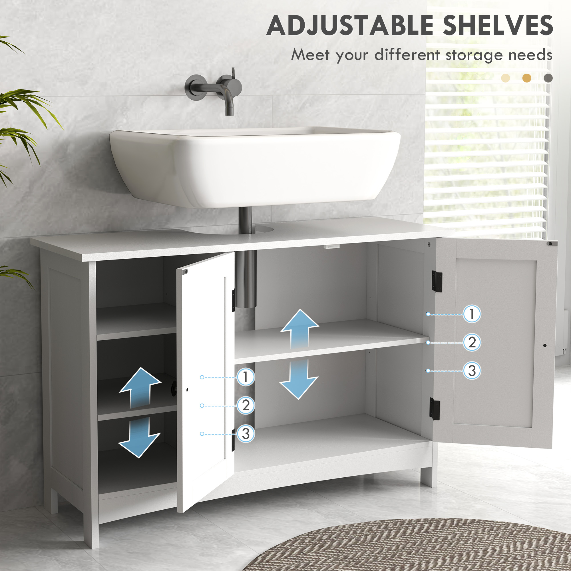  Dulap Rustic Alb pentru Sub Chiuveta - 2 Usi si Rafturi [4]