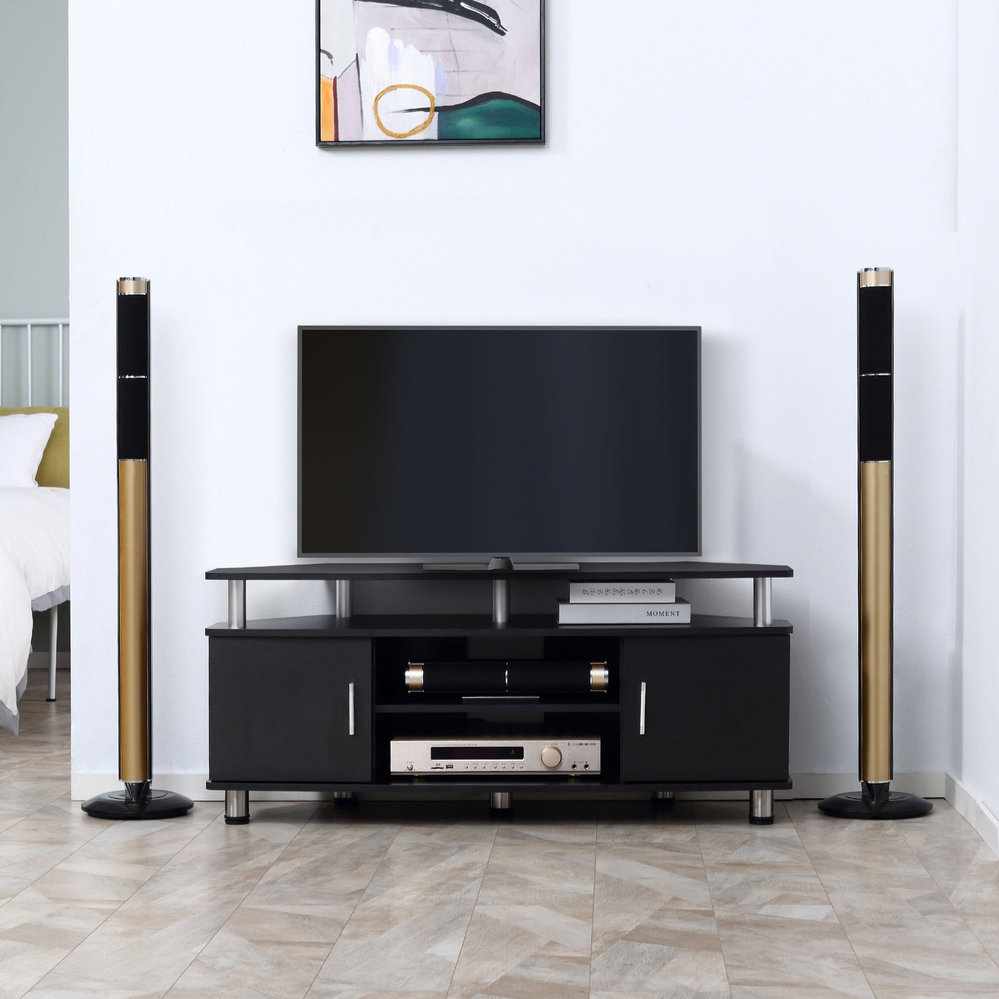 HOMCOM TV Unit Cabinet for TVs up to 55 Inches with Storage Shelves and Cupboard, Entertainment Centre for Living Room, Black 2