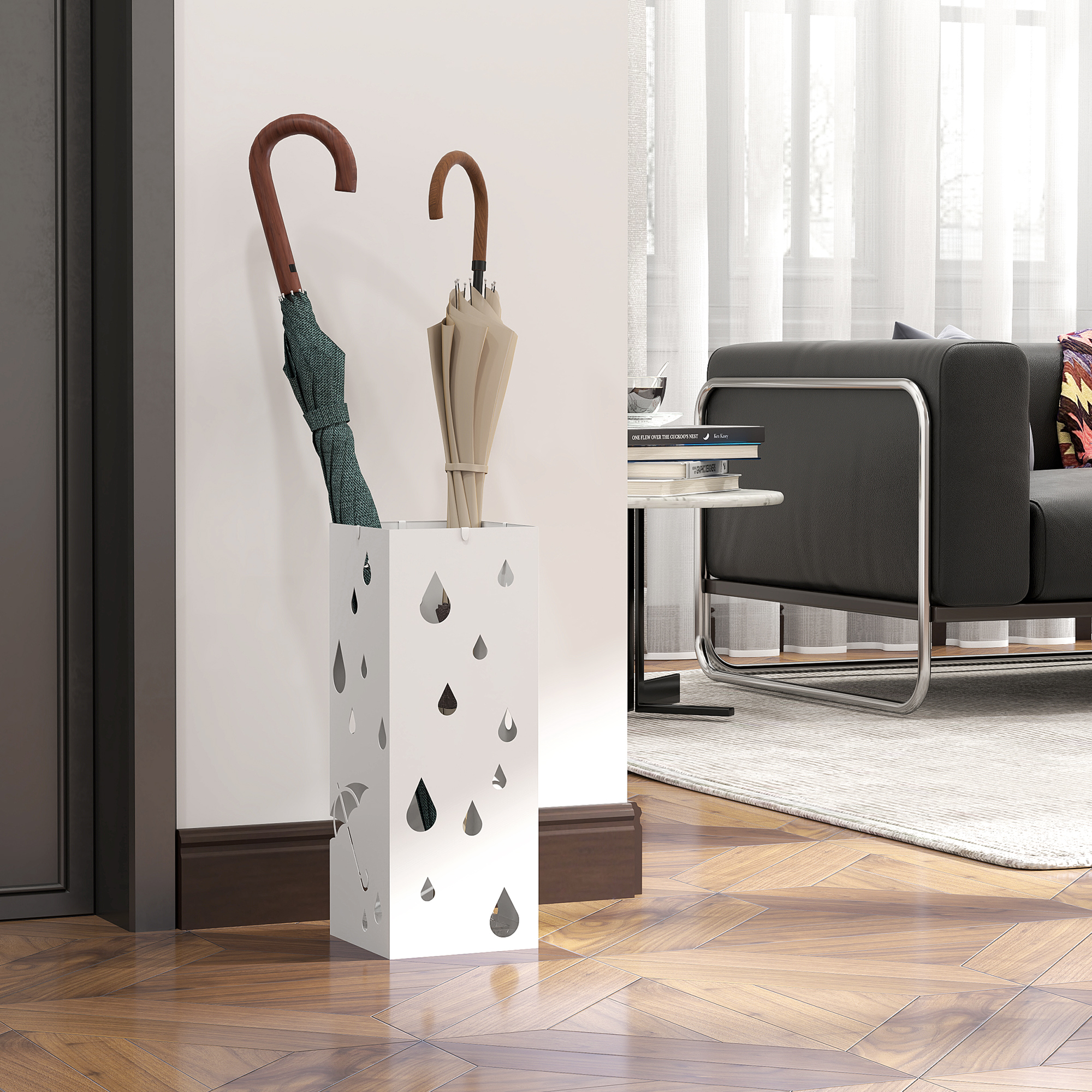 Vihmavarjualus, 4 konksu, tilkumisalus, teras, valge