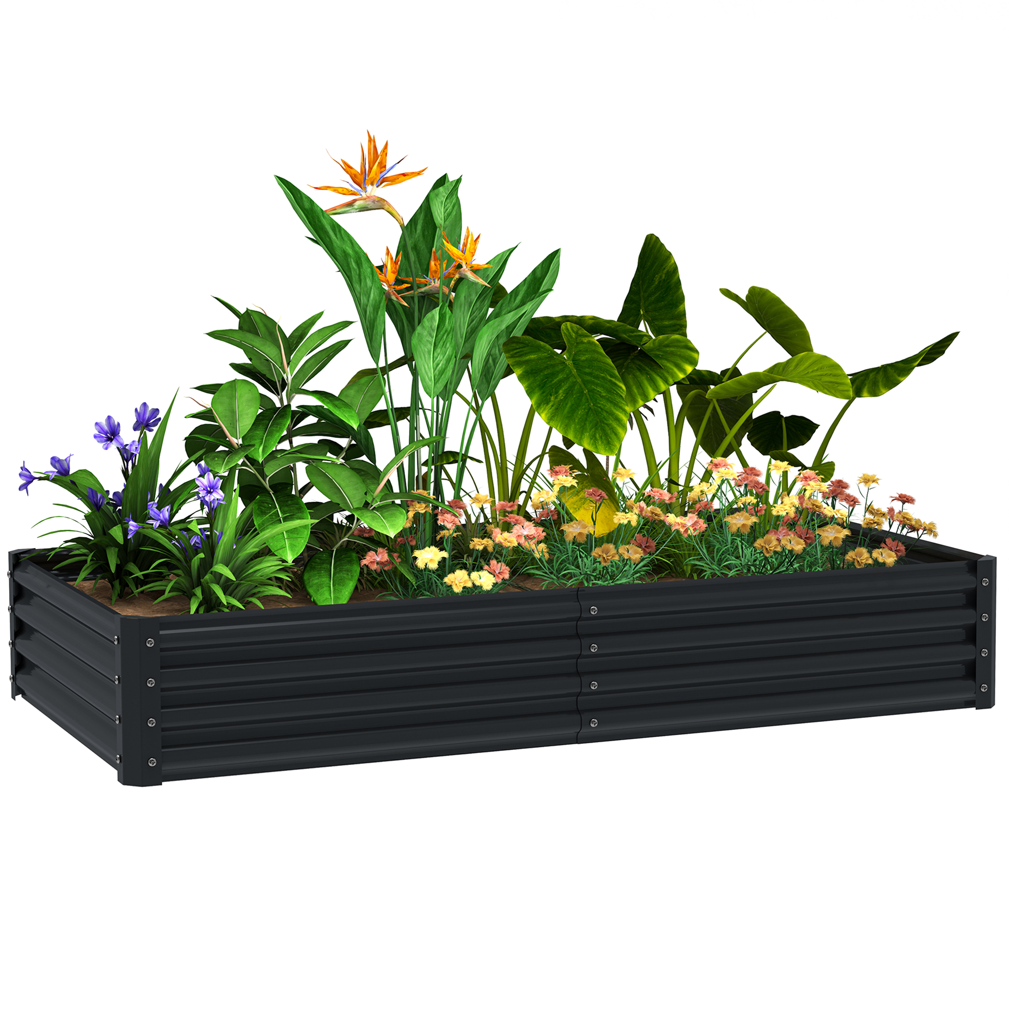 Outsunny Jardinera Elevada Rectangular de Acero Galvanizado para Cultivar Plantas Flores Hierba 180x90x30 cm Gris Oscuro