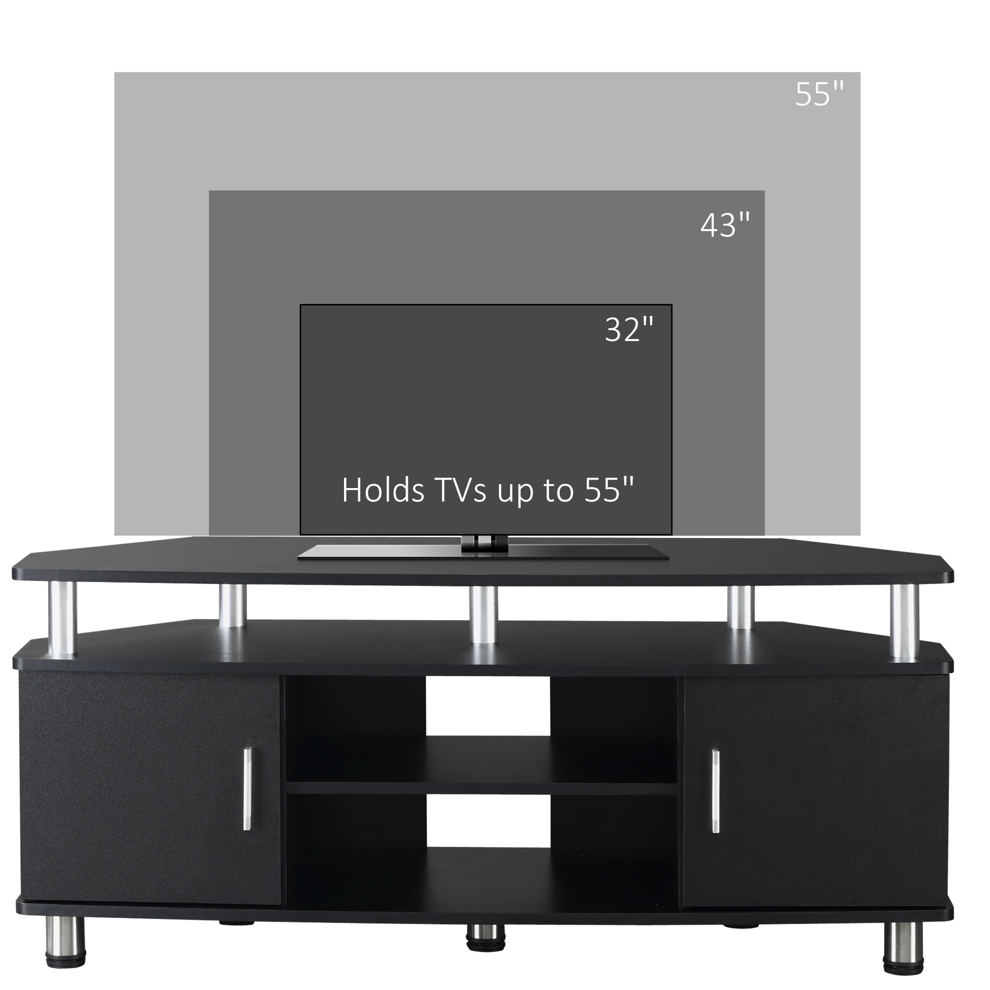 HOMCOM TV Unit Cabinet for TVs up to 55 Inches with Storage Shelves and Cupboard, Entertainment Centre for Living Room, Black 4