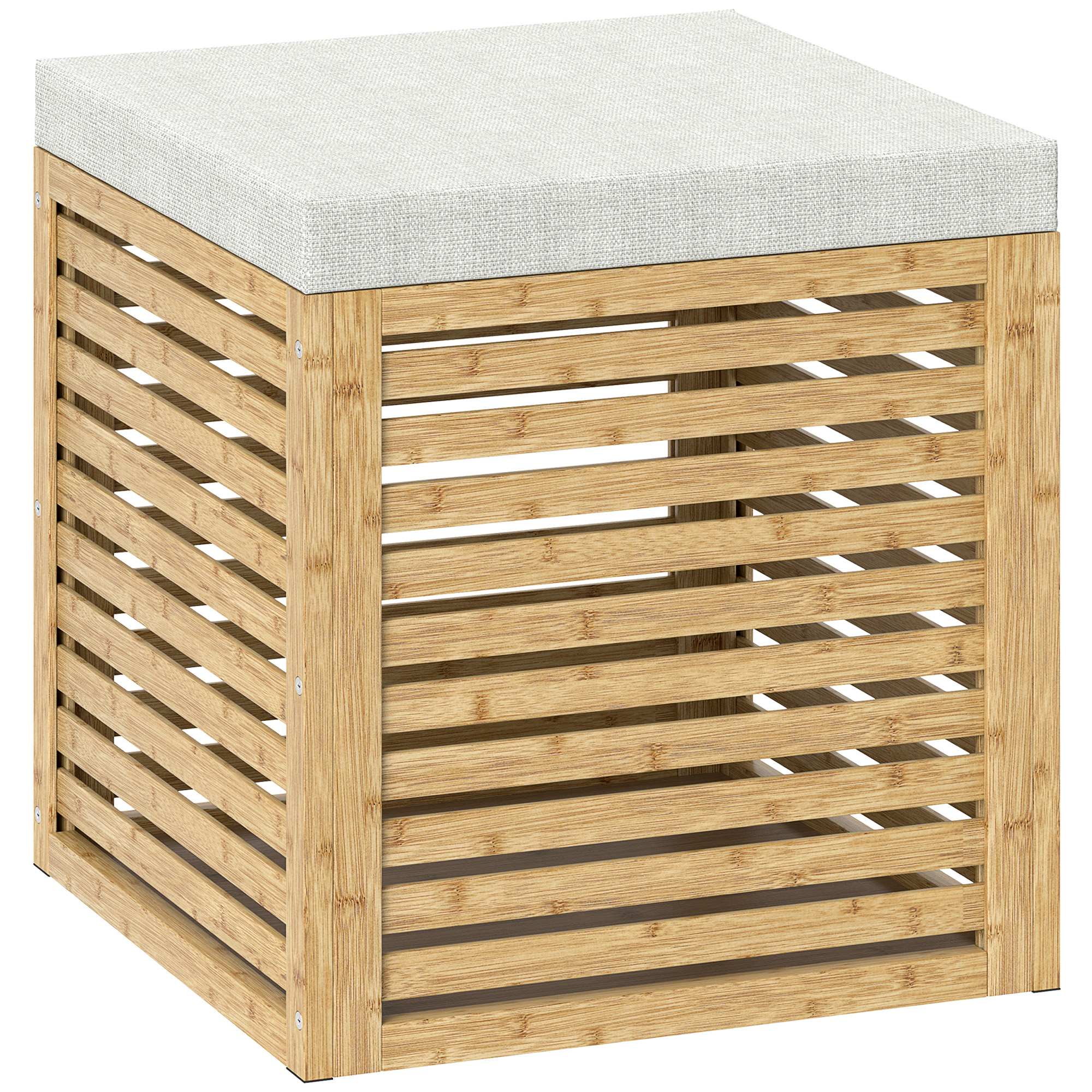 HOMCOM Baúl de Almacenaje para Dormitorio 54,7L con Asiento Desmontable Marco de Bambú 40x40x47 cm Gris y Natural