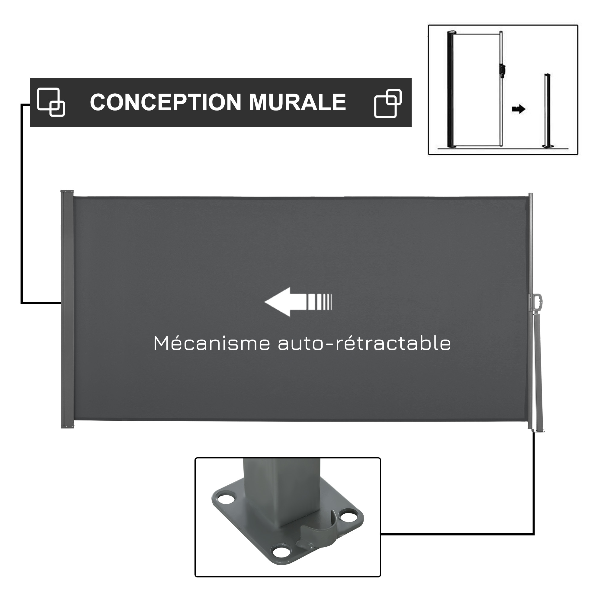Outsunny Store latéral Brise-Vue paravent rétractable dim. 3L x 1,60H m Outsunny Store latéral Brise-Vue paravent rétractable dim. 3L x 1,60H m