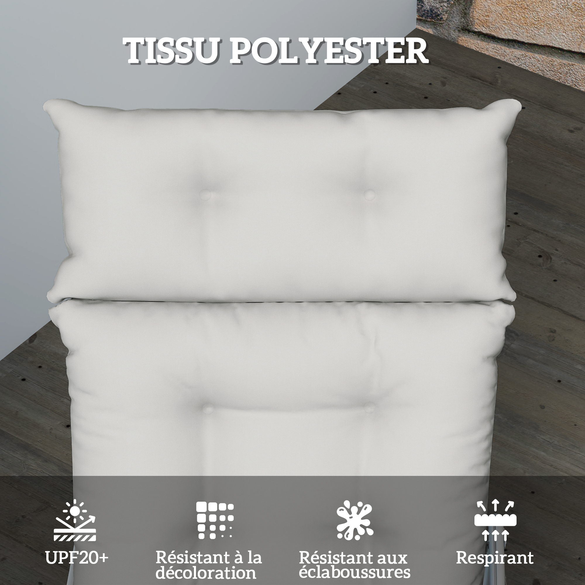 Lot De 2 Coussins De Chaise Longue Outsunny - 190x56x10 Cm, Gris Clair, Rembourrage Mousse, Avec 6 Attaches, Résistant Aux UV Et éclaboussures