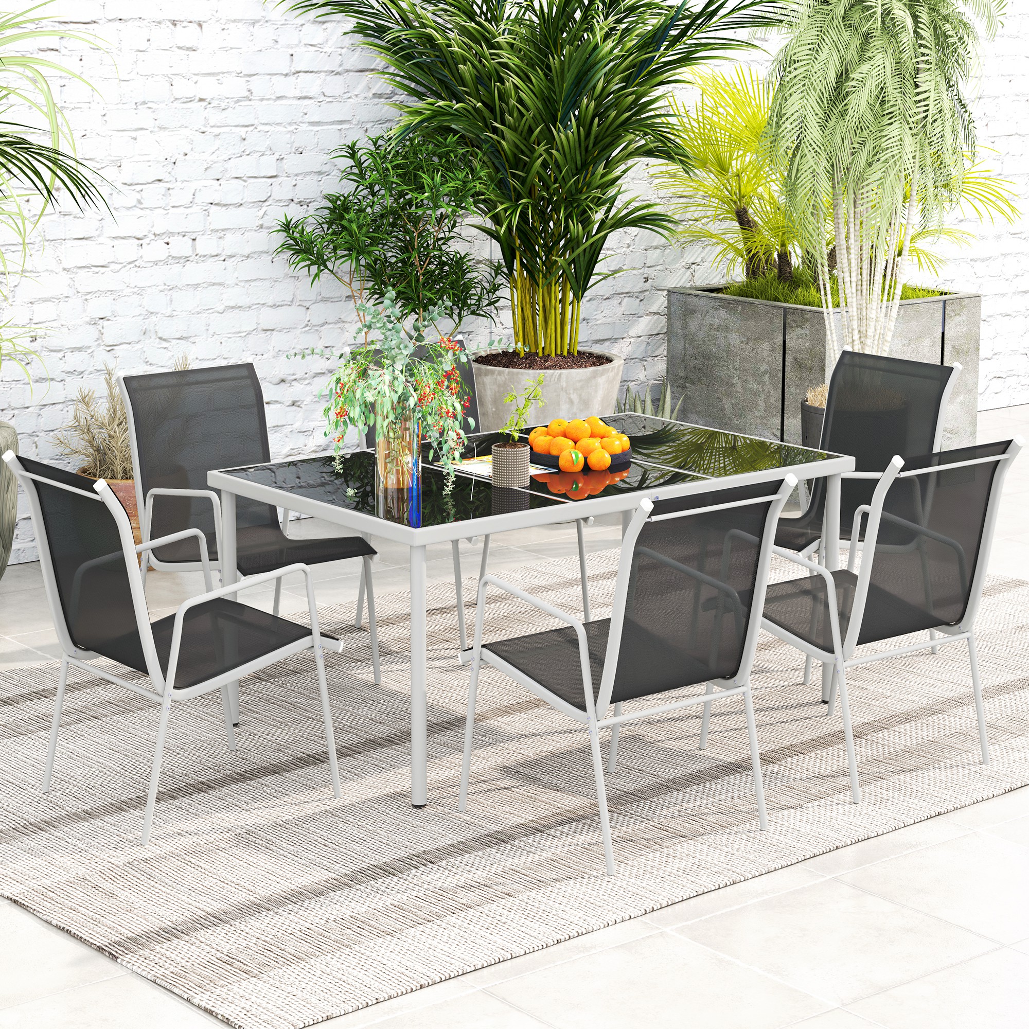 Outsunny Set da Giardino con 4 Sedie Impilabili e Tavolo Grigio
