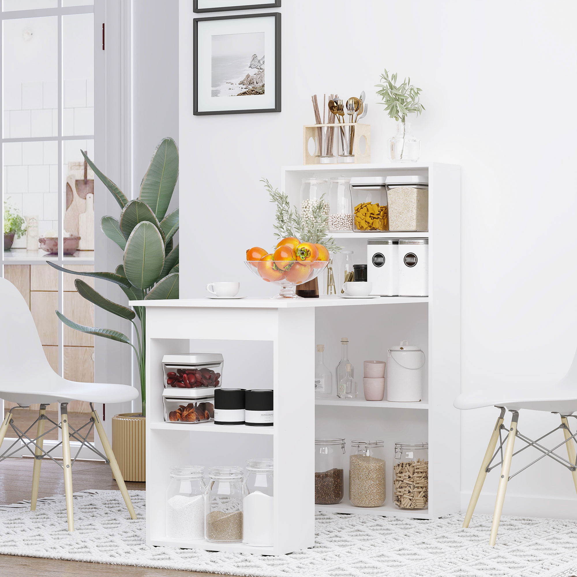 HOMCOM 120cm Computer Desk, Wooden PC Laptop Table with 6-Tier Storage Bookshelves, Home Office Working Study Desk, Writing Workstation, White 9