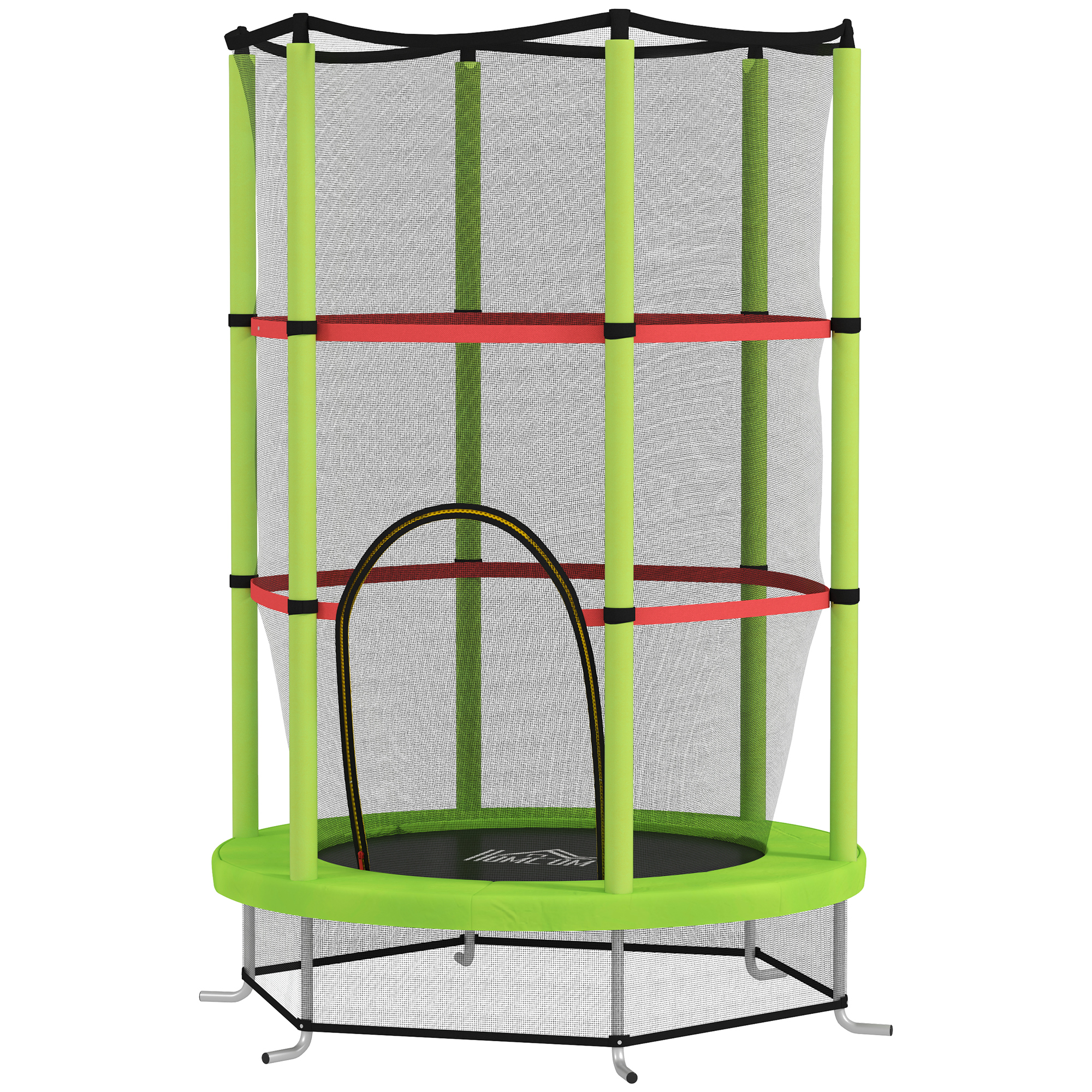 HOMCOM Kindertrampolin Ø 1,40 x 1,90H m Sicherheitsnetz Reißverschlusstür 6 gepolsterte Stangen inklusive maximale Belastung 45 kg Grün Aosom