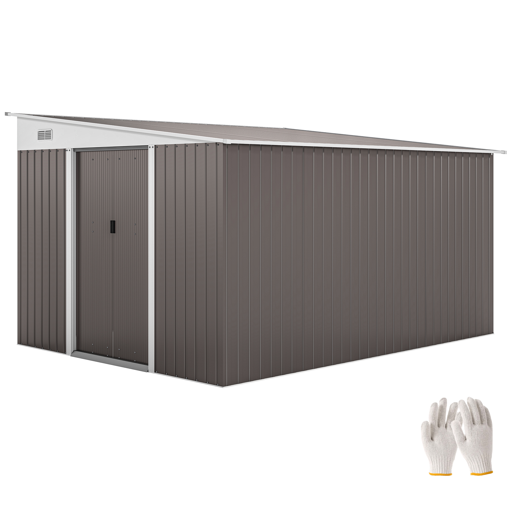 Product photograph of Outsunny 11 X 9 Ft Metal Garden Storage Shed Sloped Roof Tool House With Double Sliding Doors And 2 Air Vents Grey from Aosom UK