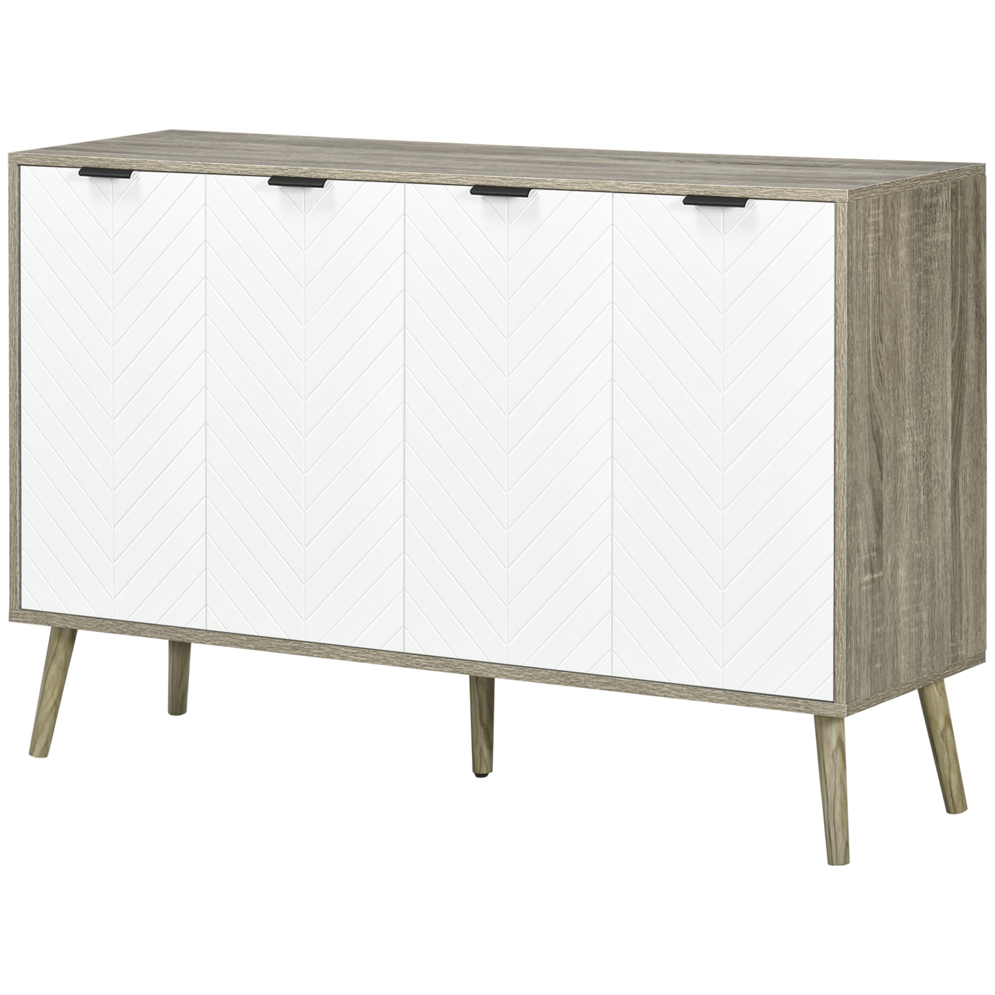HOMCOM Lowboard, Aufbewahrungsmöbel, verstellbare Regale, 2 Schränke, 4 Türen Chevron-Muster, für Küche, Esszimmer, Wohnzimmer, 120 x 35 x 77,4 cm, Weiß und Grau Aosom